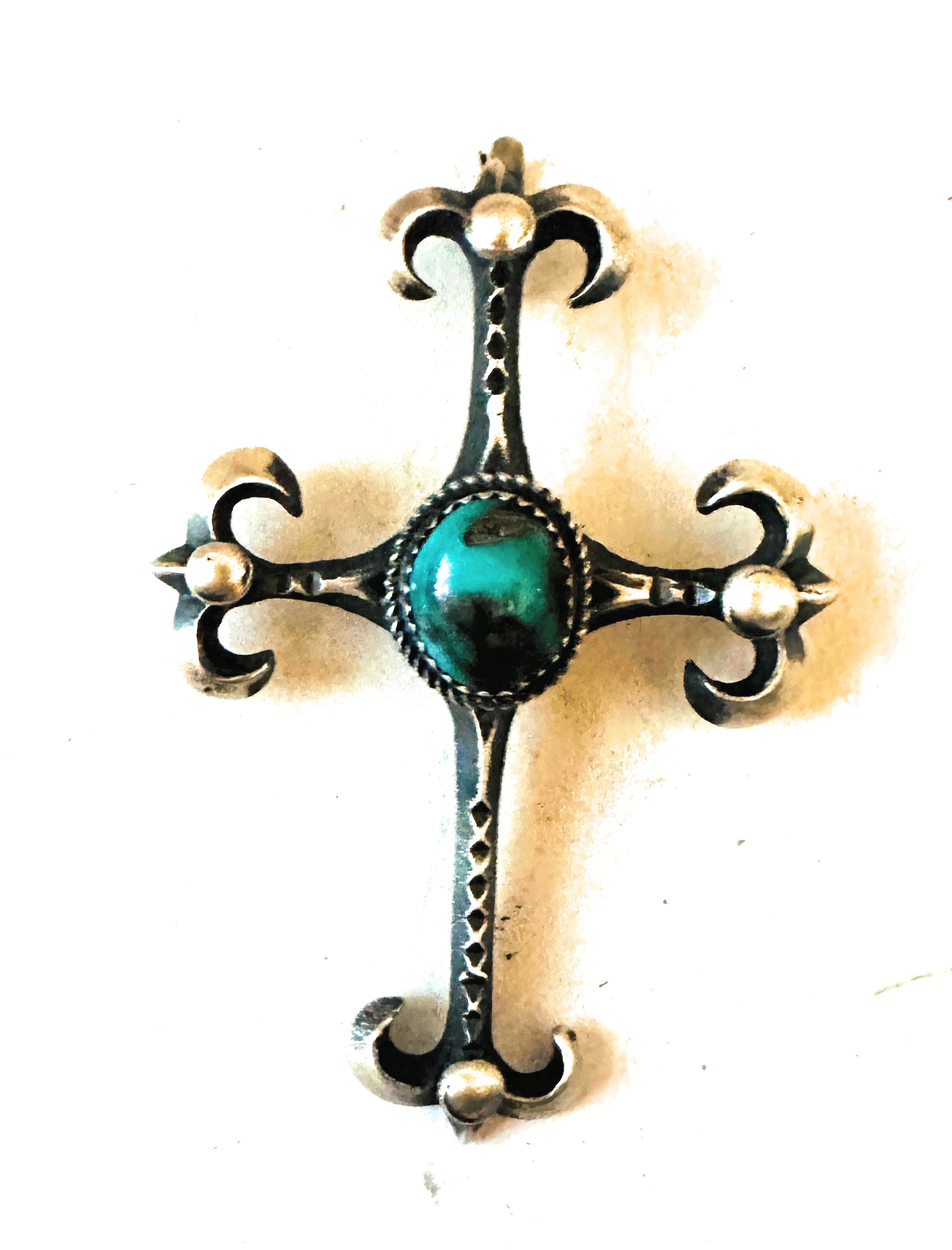 Navajo Sterling Silver & Turquoise Cross Pendant by Martha Cayatineto