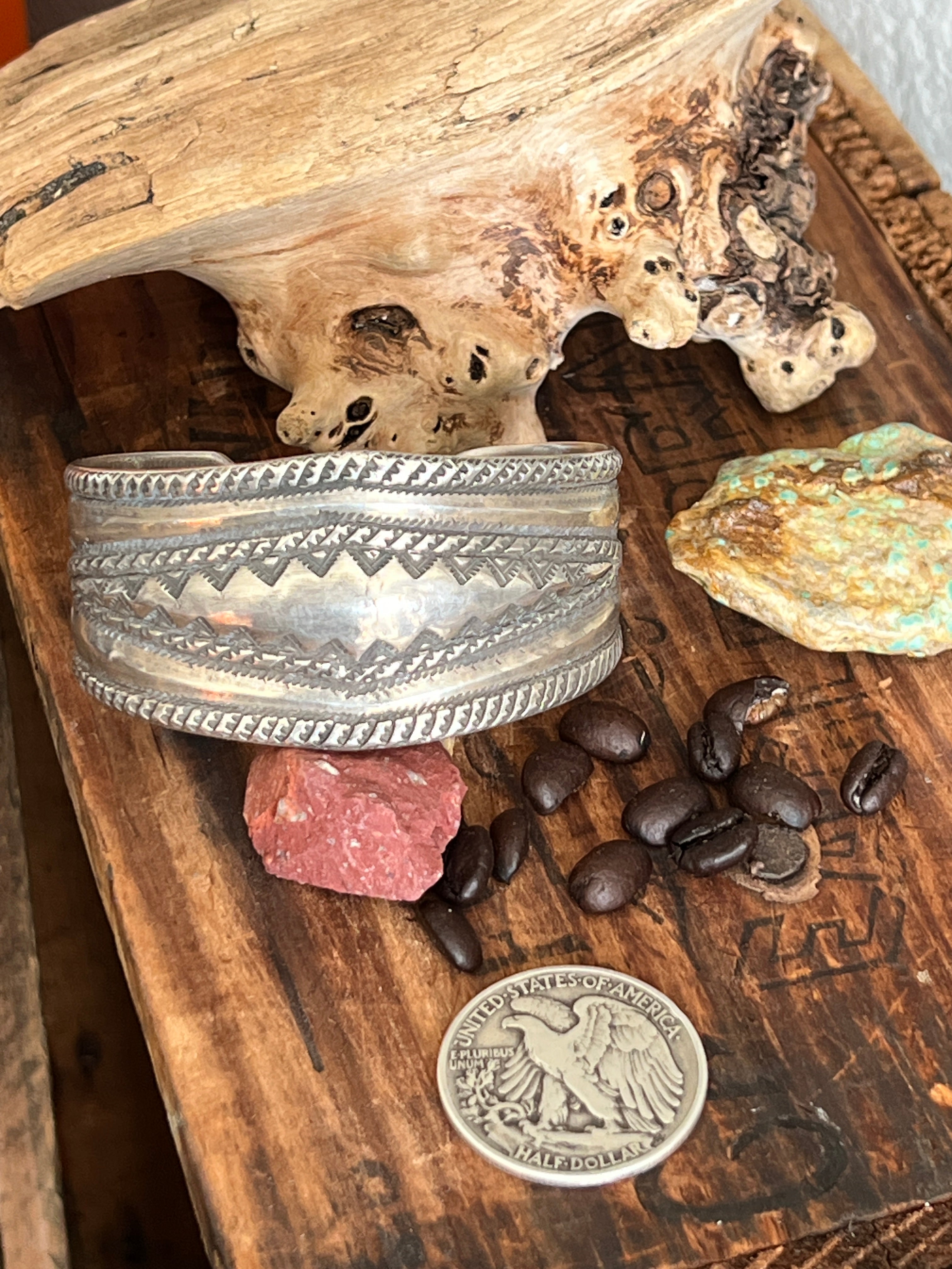 Hand Forged Old Pawn Sterling Silver Repousse Ingot Cuff Bracelet by Santa Fe Artist, Buffalo, The Monsoon