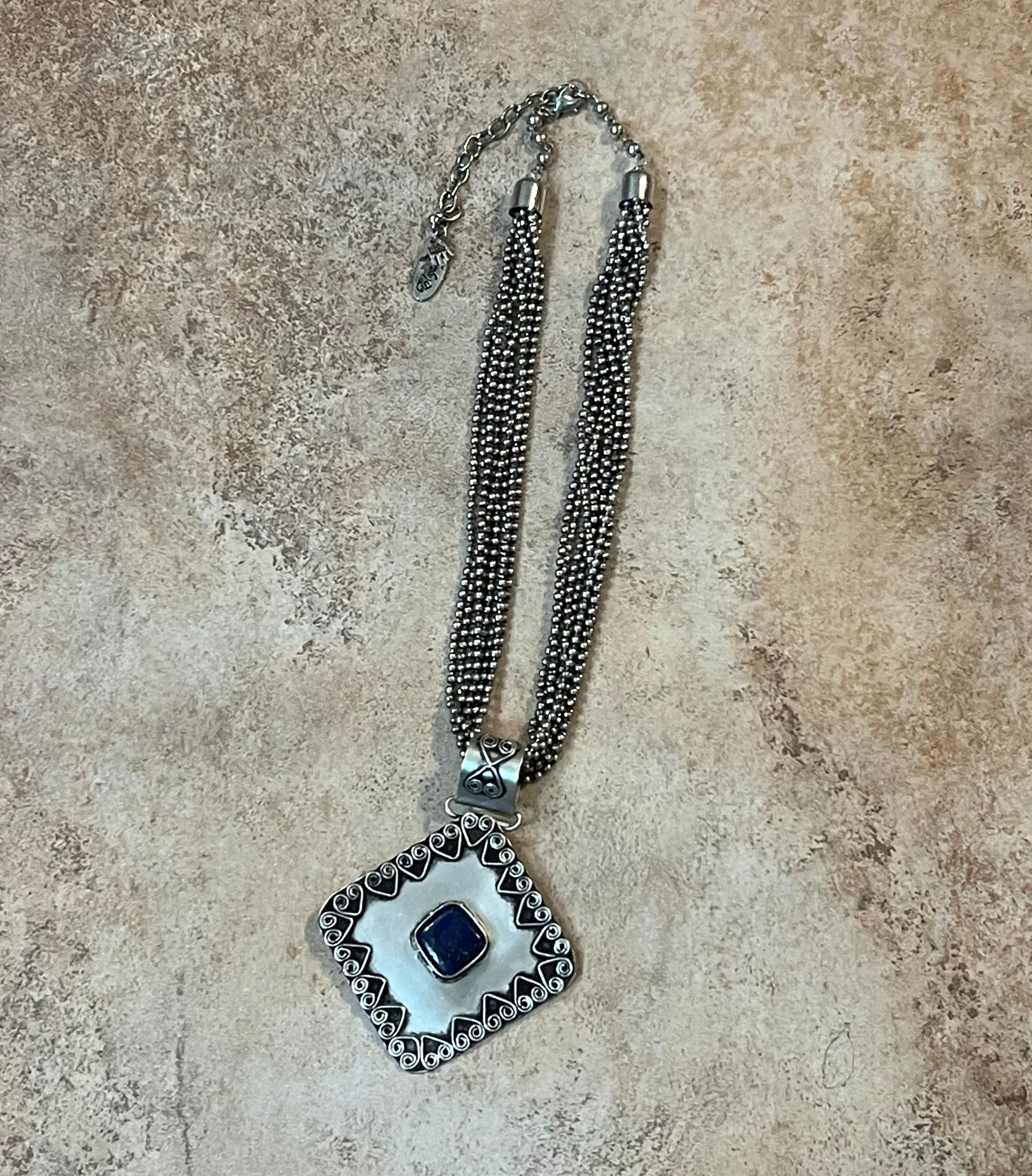 Silver-Plated Brass Square Black Accent Necklace