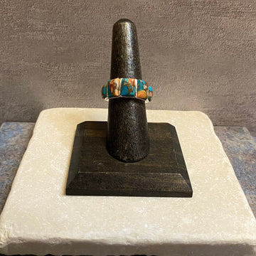 Sterling Silver Five Stone Orange Spiny Turquoise Ring Size 6.5