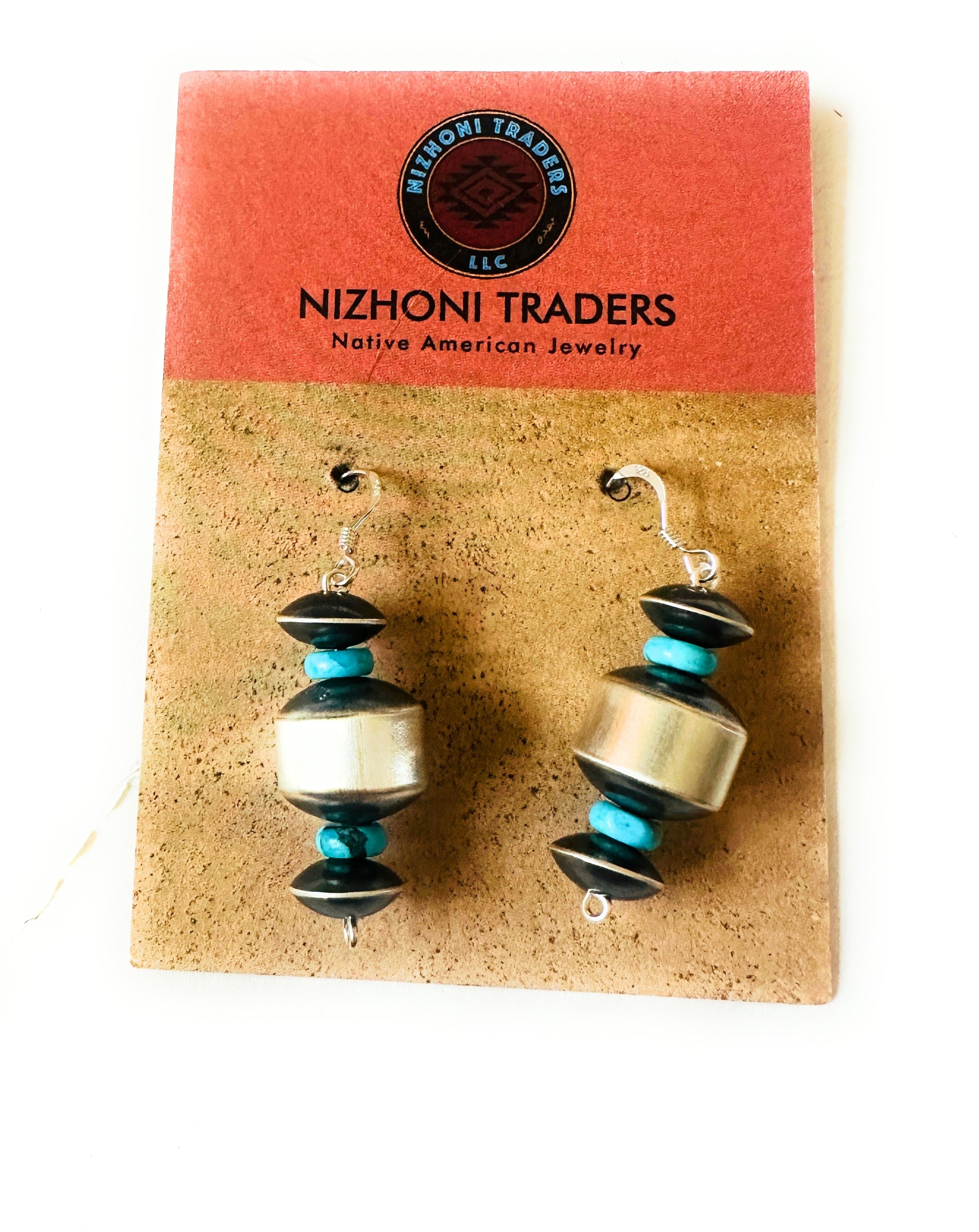 Navajo Turquoise & Sterling Silver Beaded Dangle Earrings