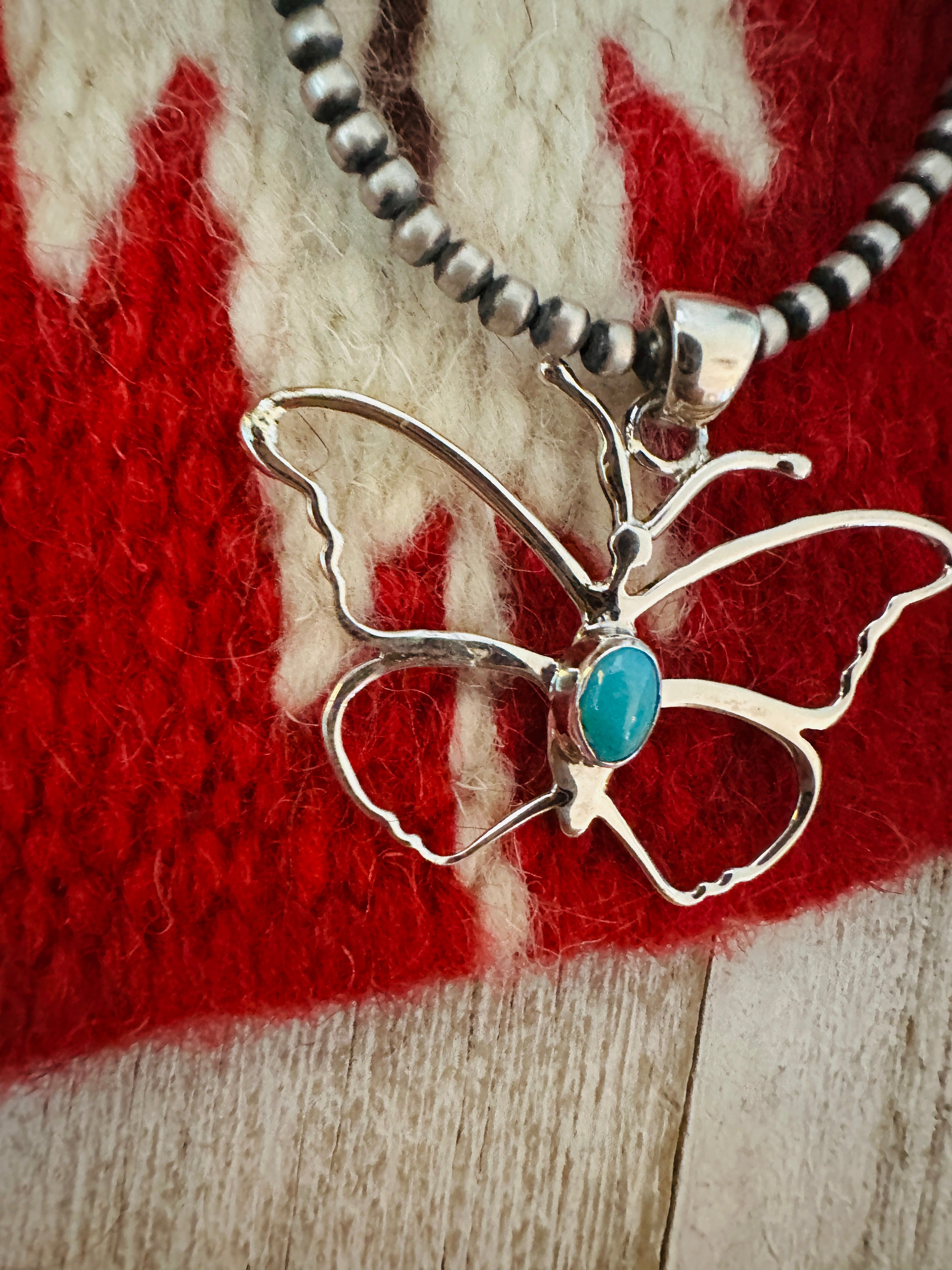 Navajo Turquoise & Sterling Silver Butterfly Pendant