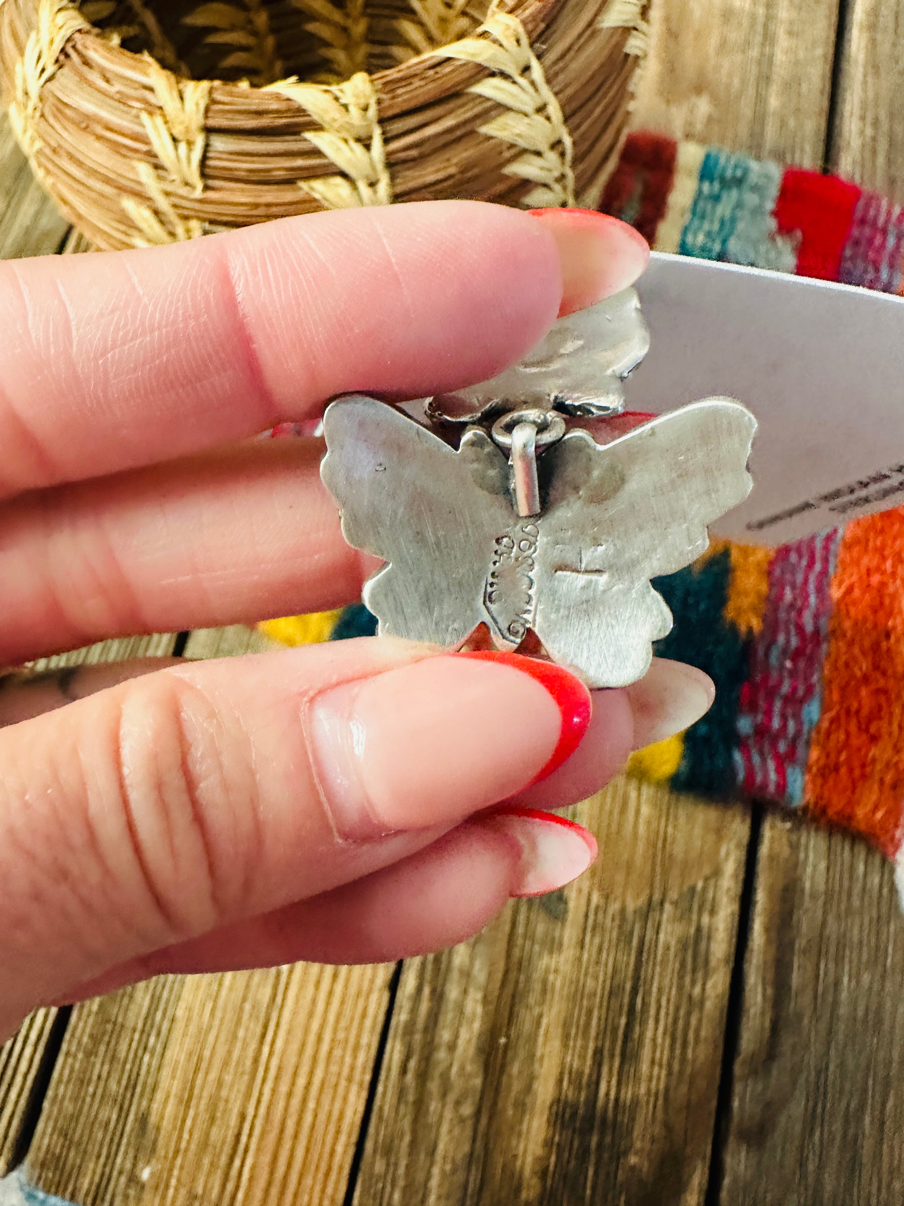 Handcrafted Queen Pink Conch & Sterling Silver Butterfly Dangle Earrings