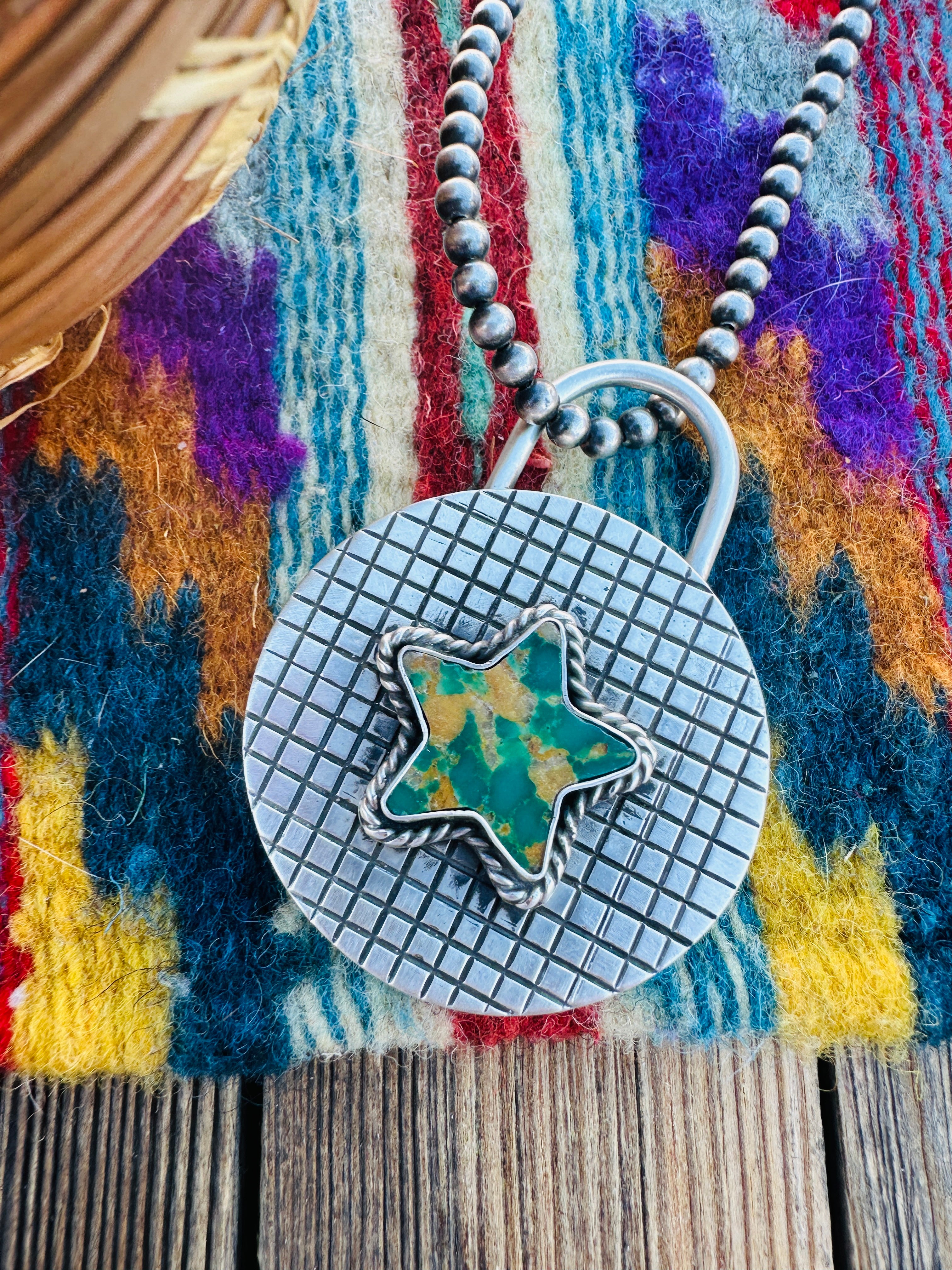 Handcrafted Turquoise & Sterling Silver Locket Style Pendant by Charles Johnson