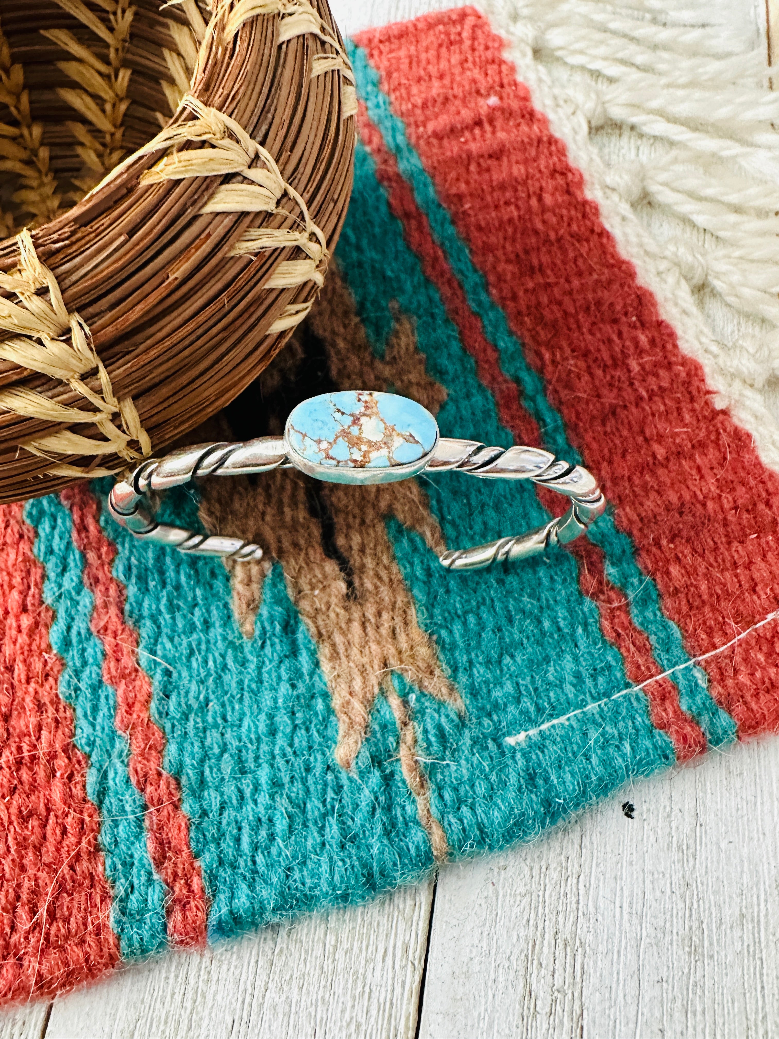 Navajo Sterling Silver & Golden Hills Turquoise Cuff Bracelet