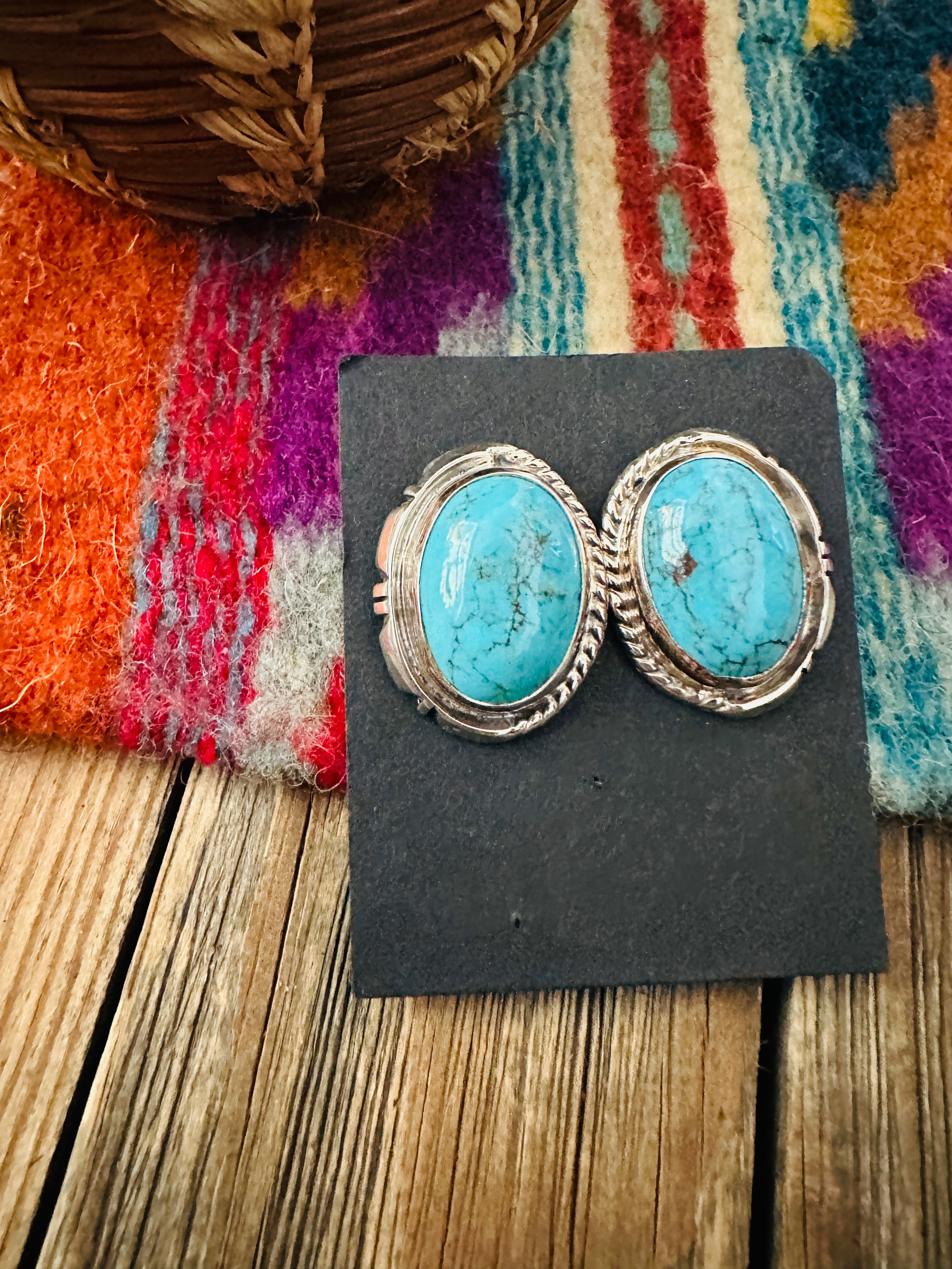 Handcrafted Turquoise & Sterling Silver Post Earrings