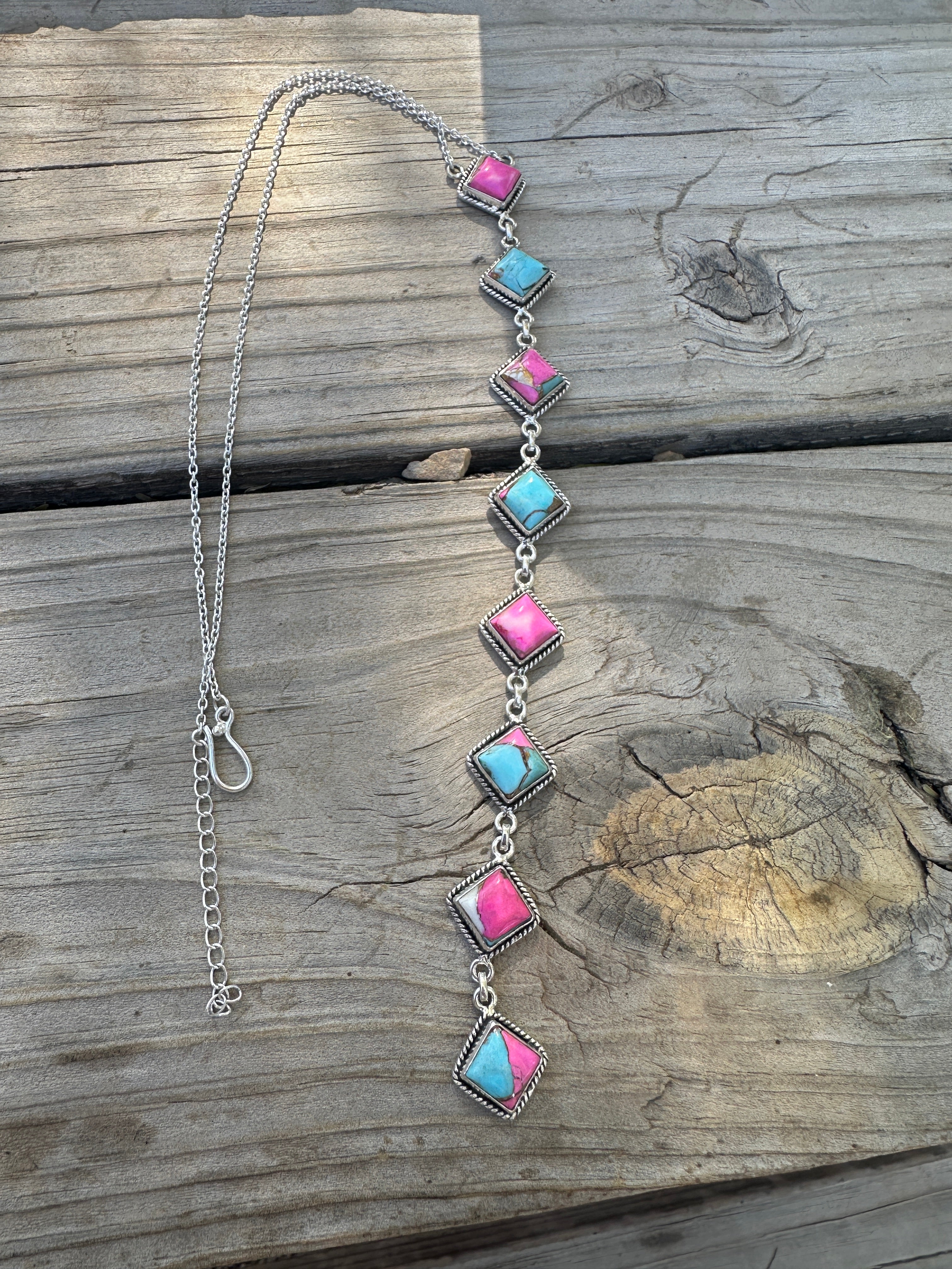 Handmade Cotton Candy Sterling Silver Drop Necklace