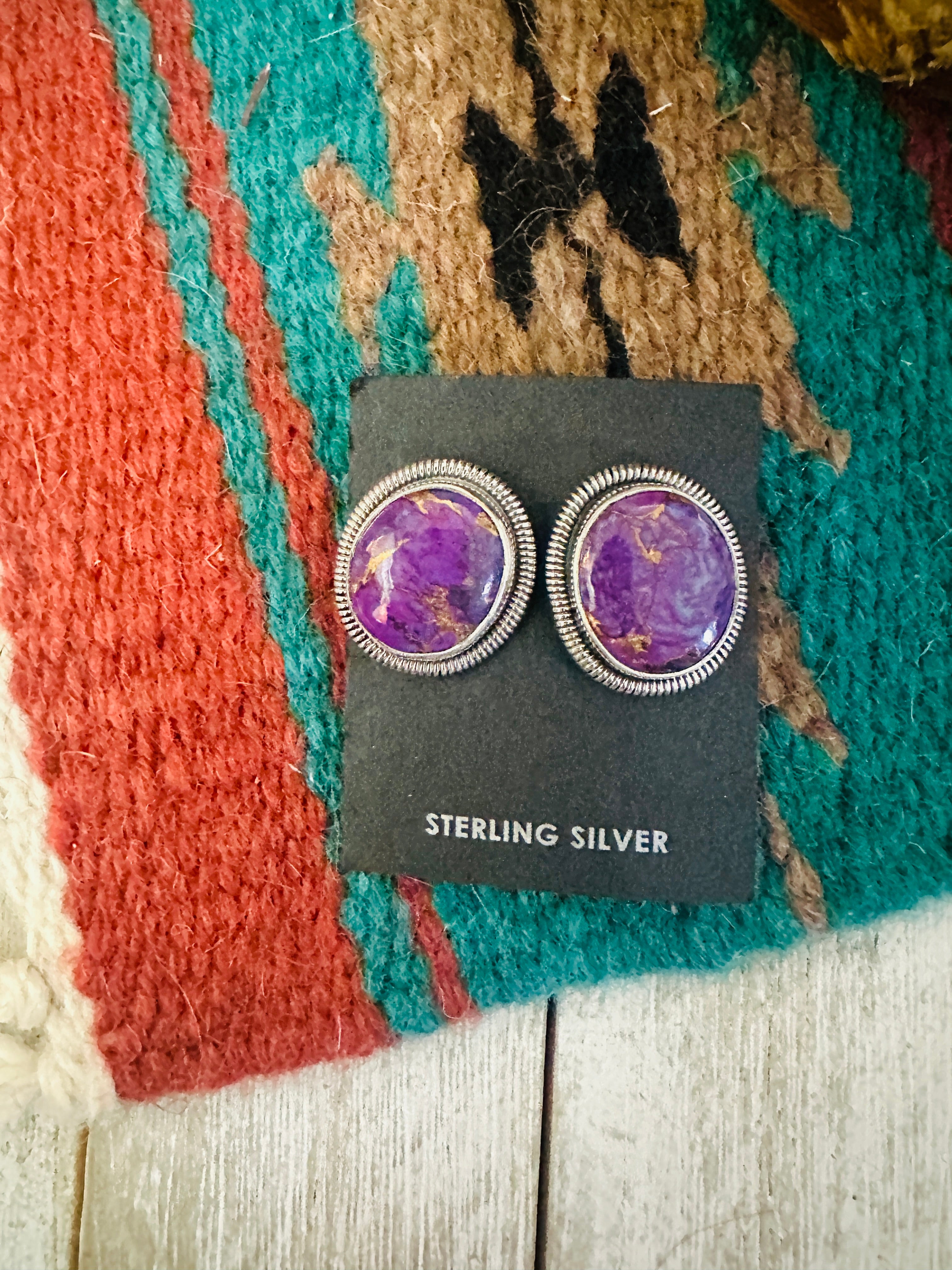 Navajo Purple Dream Mojave & Sterling Silver Stud Earrings by Wydell Billie