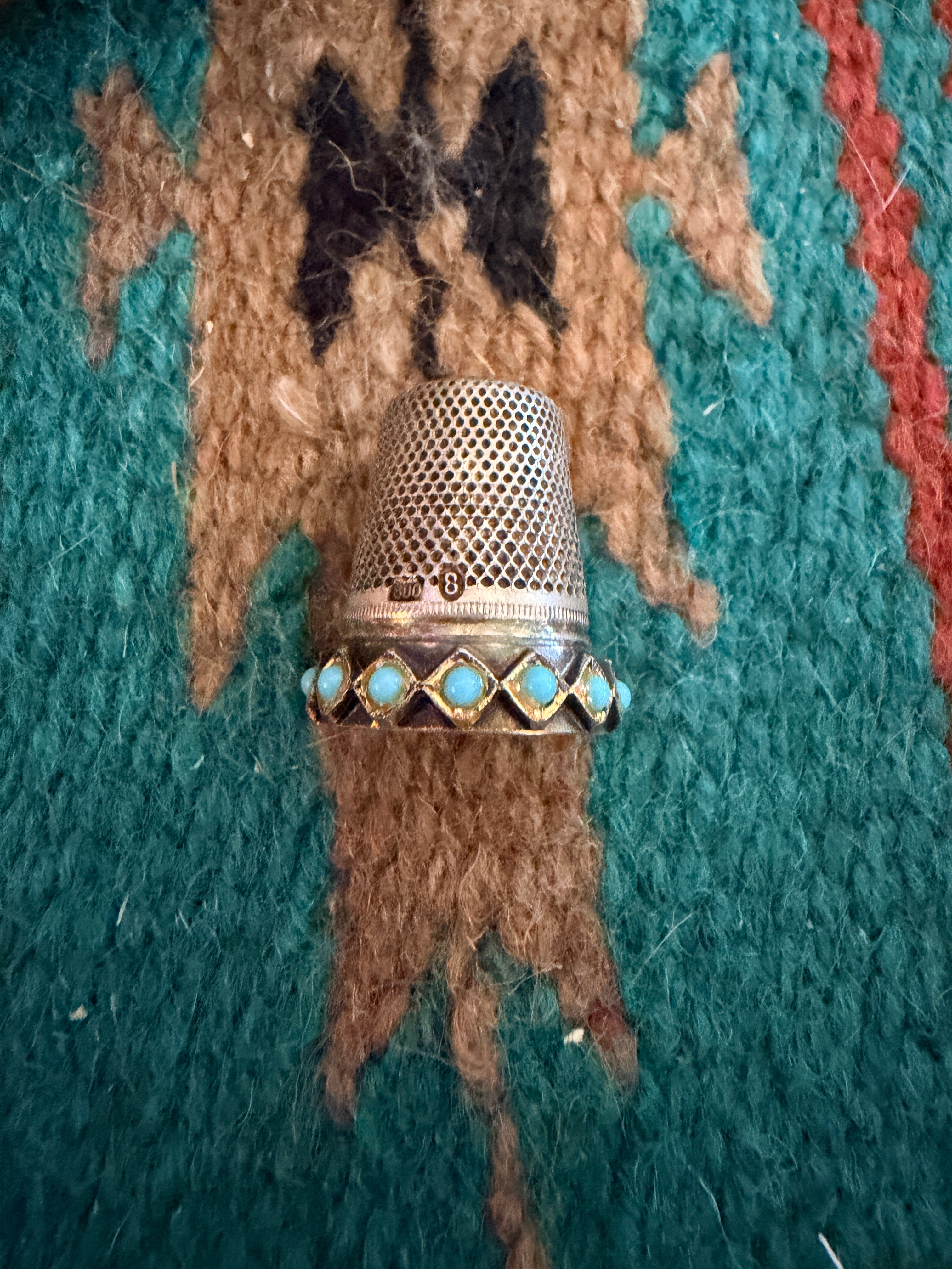 Handcrafted Vintage Old Pawn Sterling Silver and Turquoise Thimble