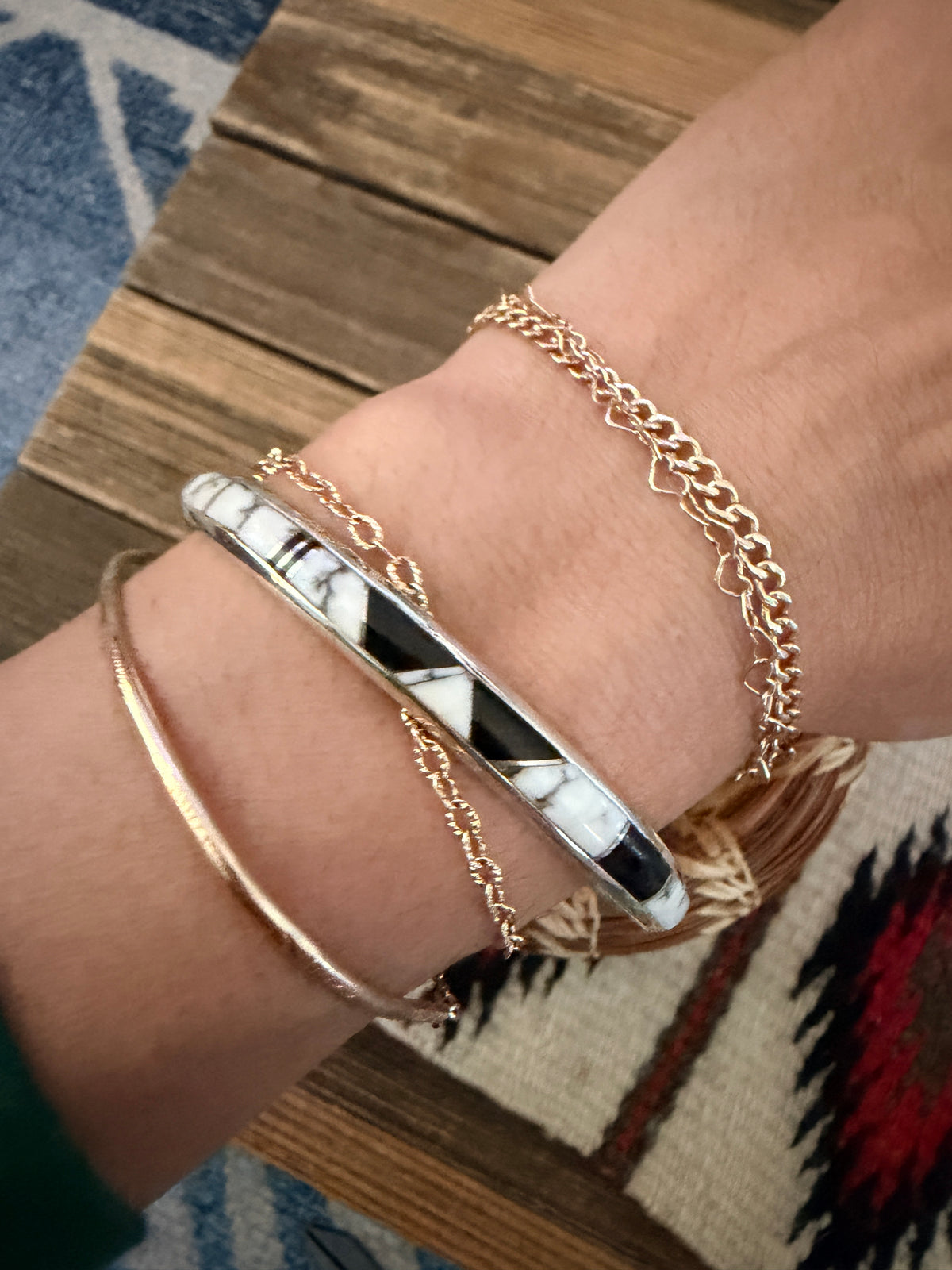 Handcrafted White Buffalo, Onyx & Sterling Silver Inlay Cuff Bracelet