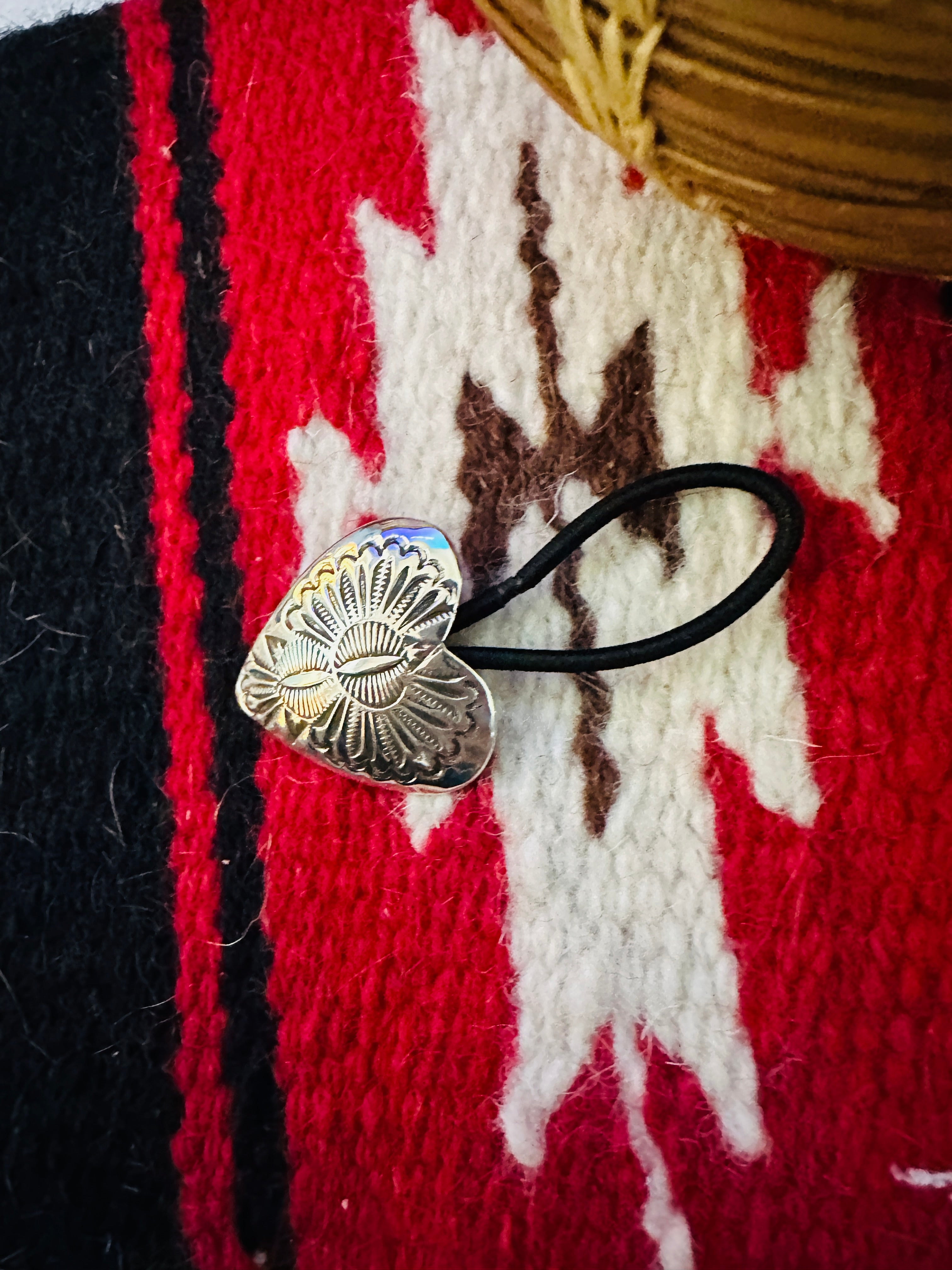 Navajo Hand Stamped Sterling Silver Heart Hair Tie