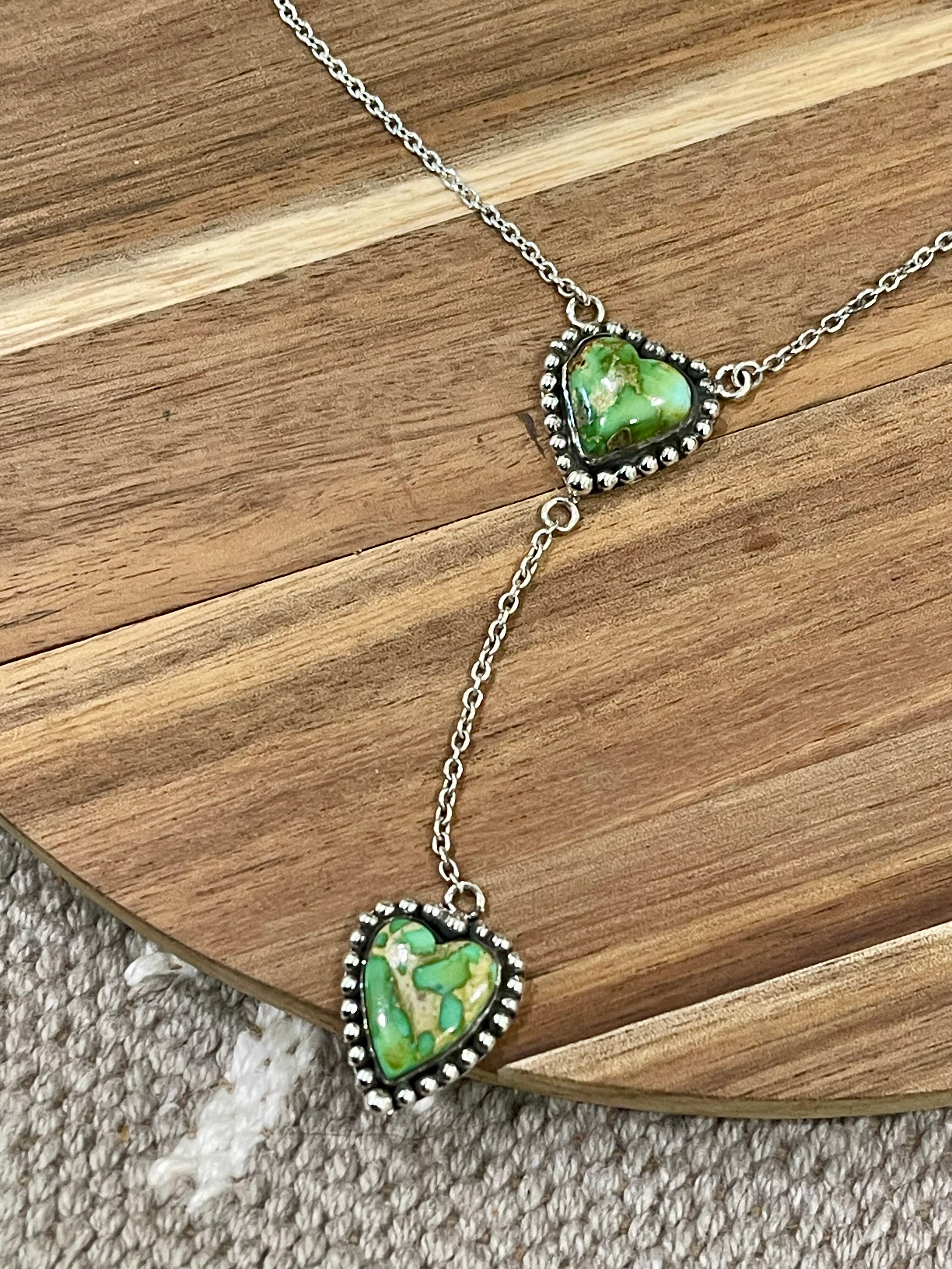 Handmade Sterling Silver & Sonoran Mountain Turquoise 2 Stone Drop Necklace