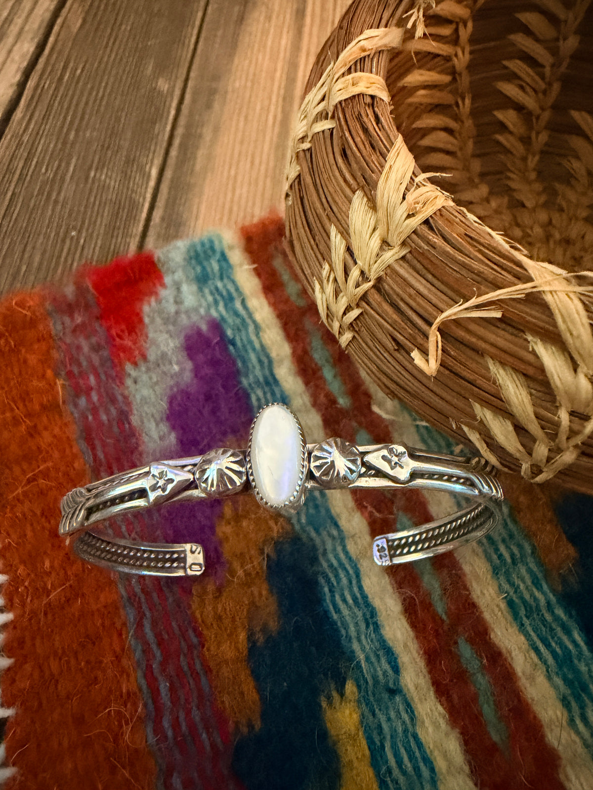 Handcrafted Sterling Silver and Mother of Pearl Cuff Bracelet