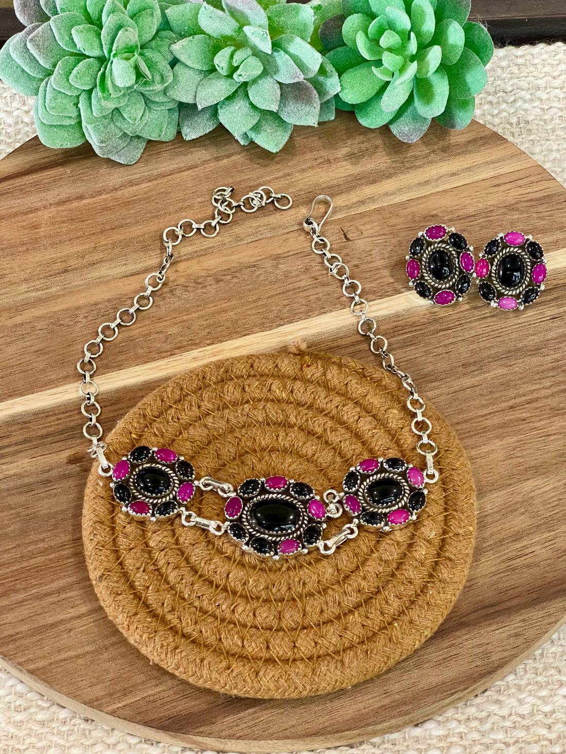 Beautiful Handmade Sterling Silver & Onyx Necklace And Earring Set
