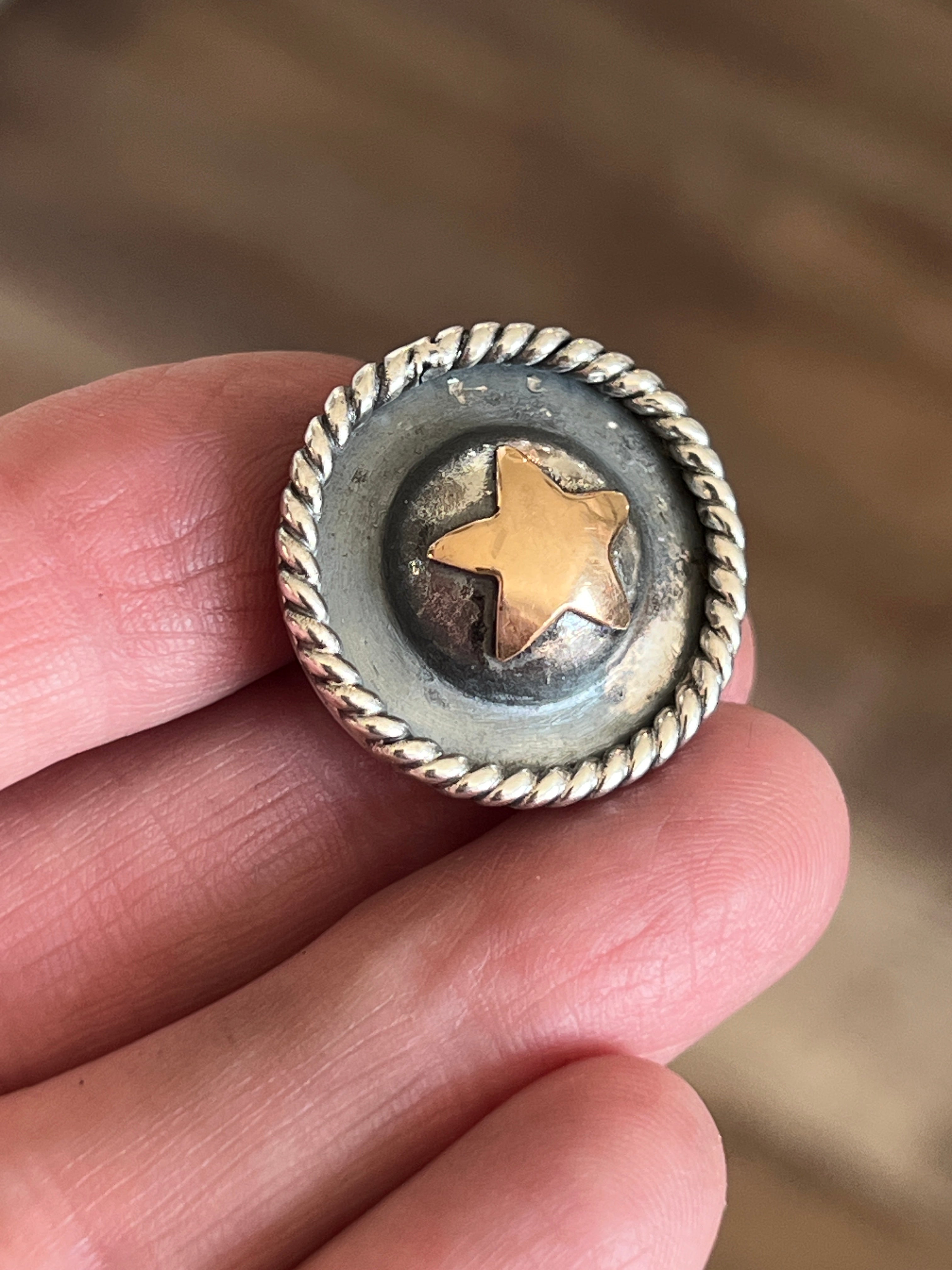 Sterling Silver Concho Slide with Brass Star Detail