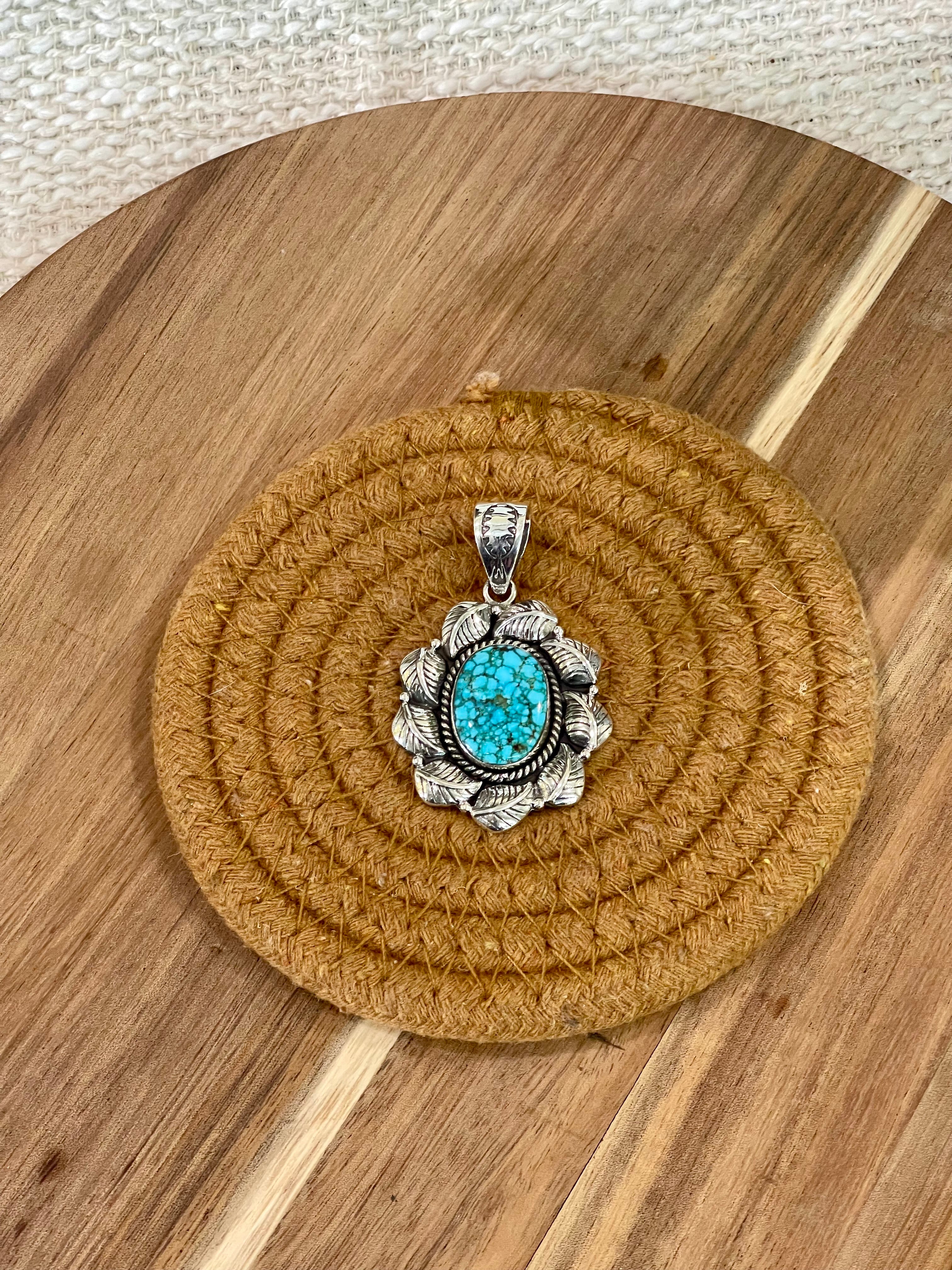 Handcrafted Sterling Silver & Number 8 Turquoise Pendant