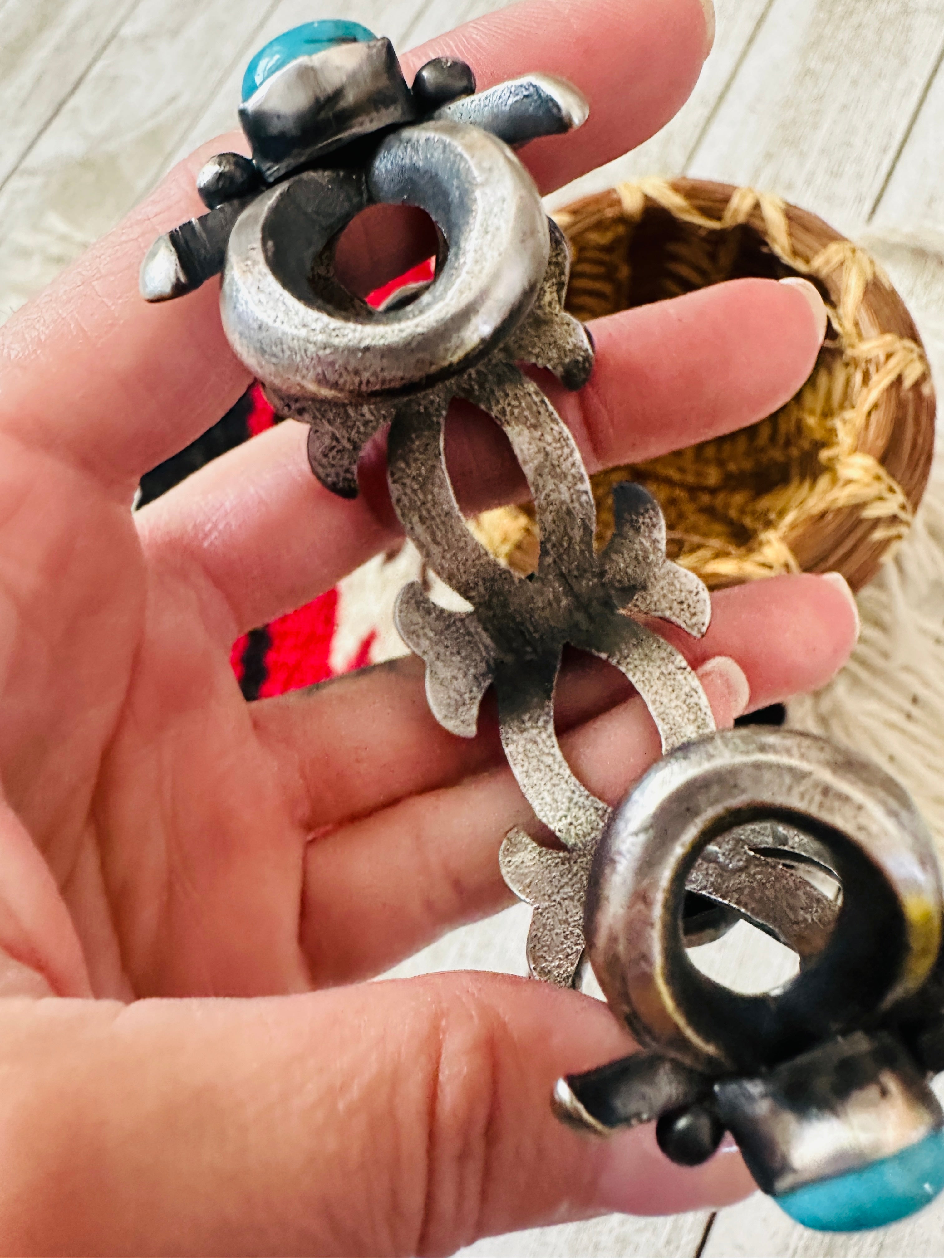 Handcrafted Turquoise, Queen Pink & Sterling Silver Cuff Bracelet by Chimney Butte