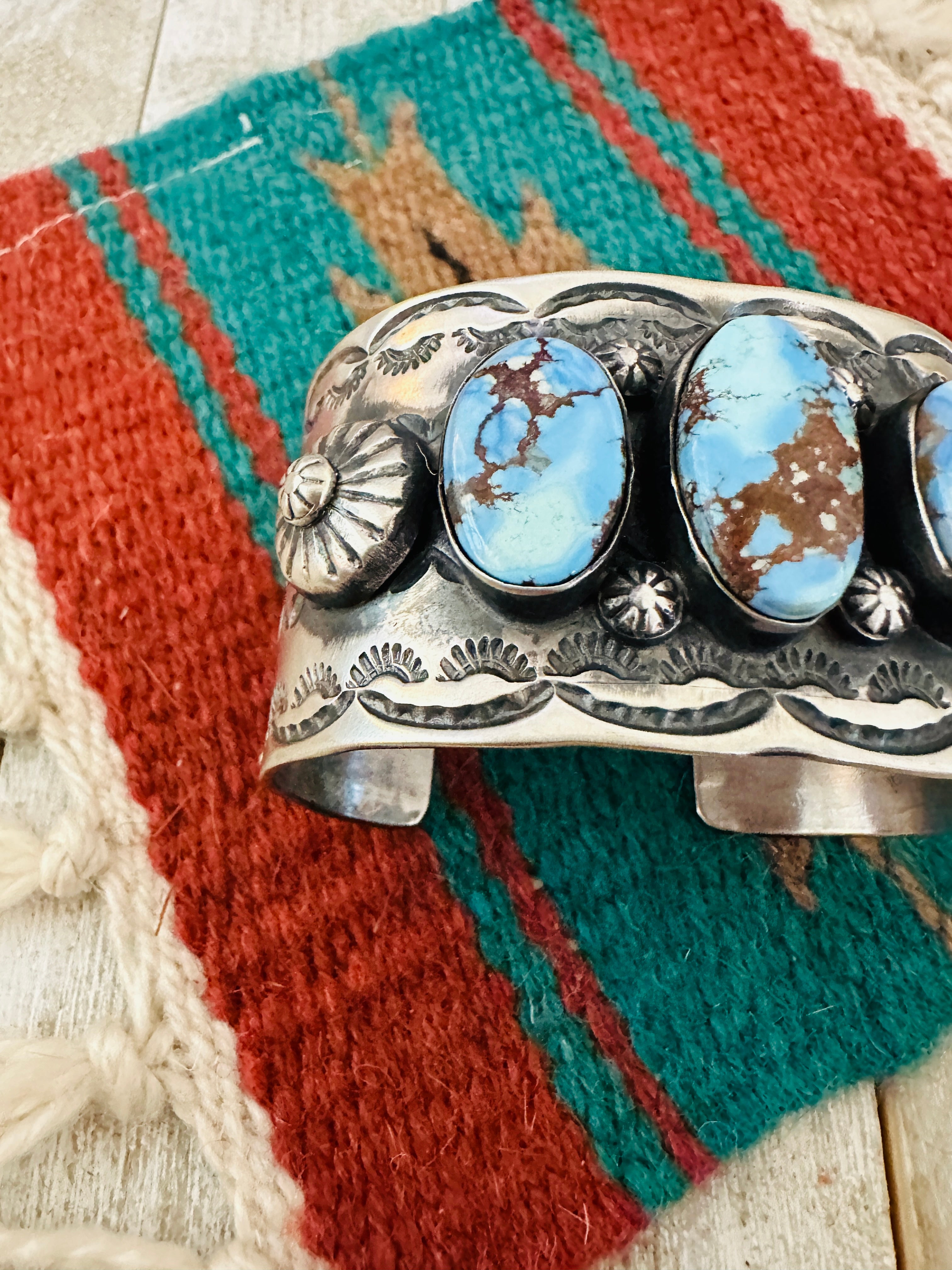 Handcrafted Sterling Silver & Golden Hills Turquoise Cuff Bracelet by Chimney Butte /