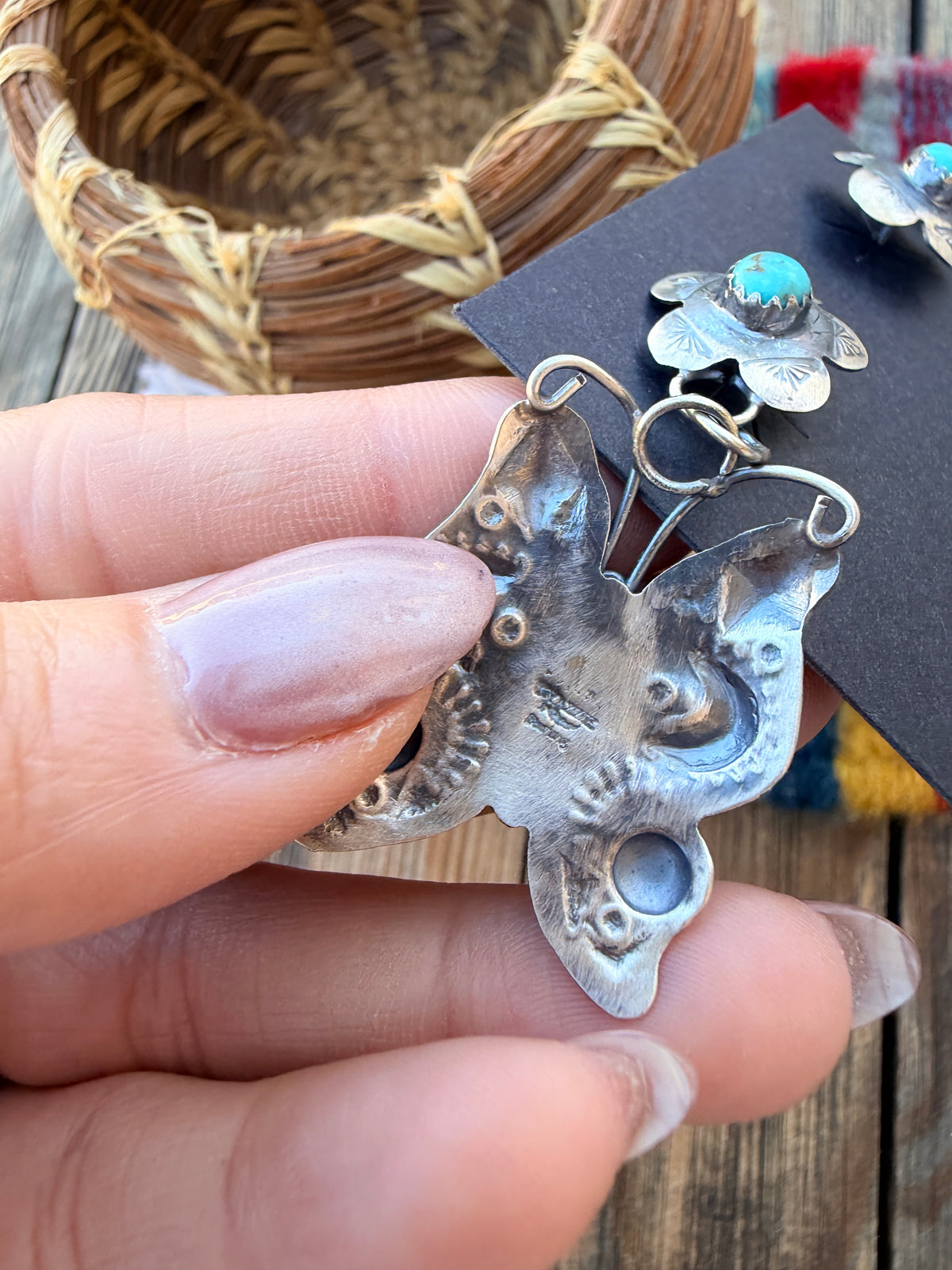 Handcrafted Sterling Silver & Turquoise Butterfly Dangle Earrings by Tim Yazzie