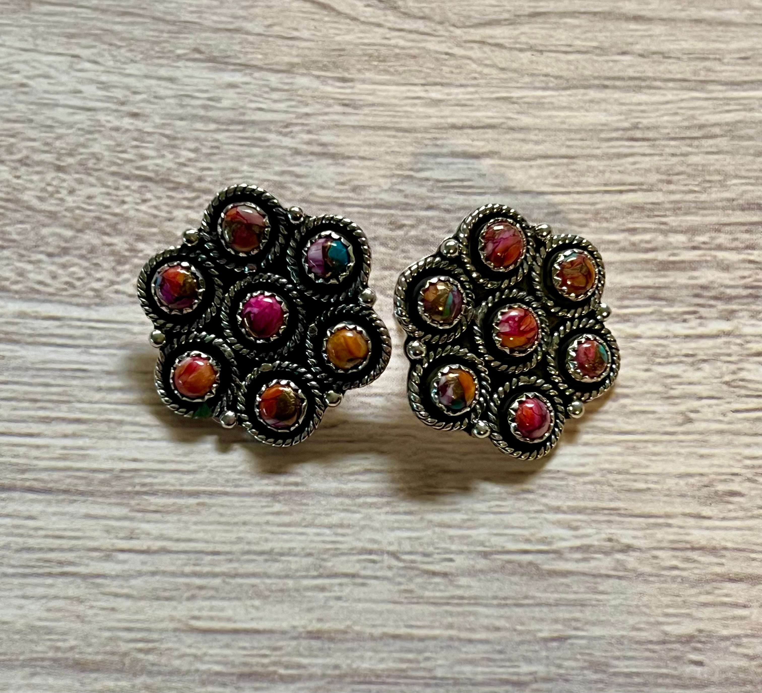 Handmade Pink Dream Mojave Post Sterling Silver Earrings Signed Nizhoni A2