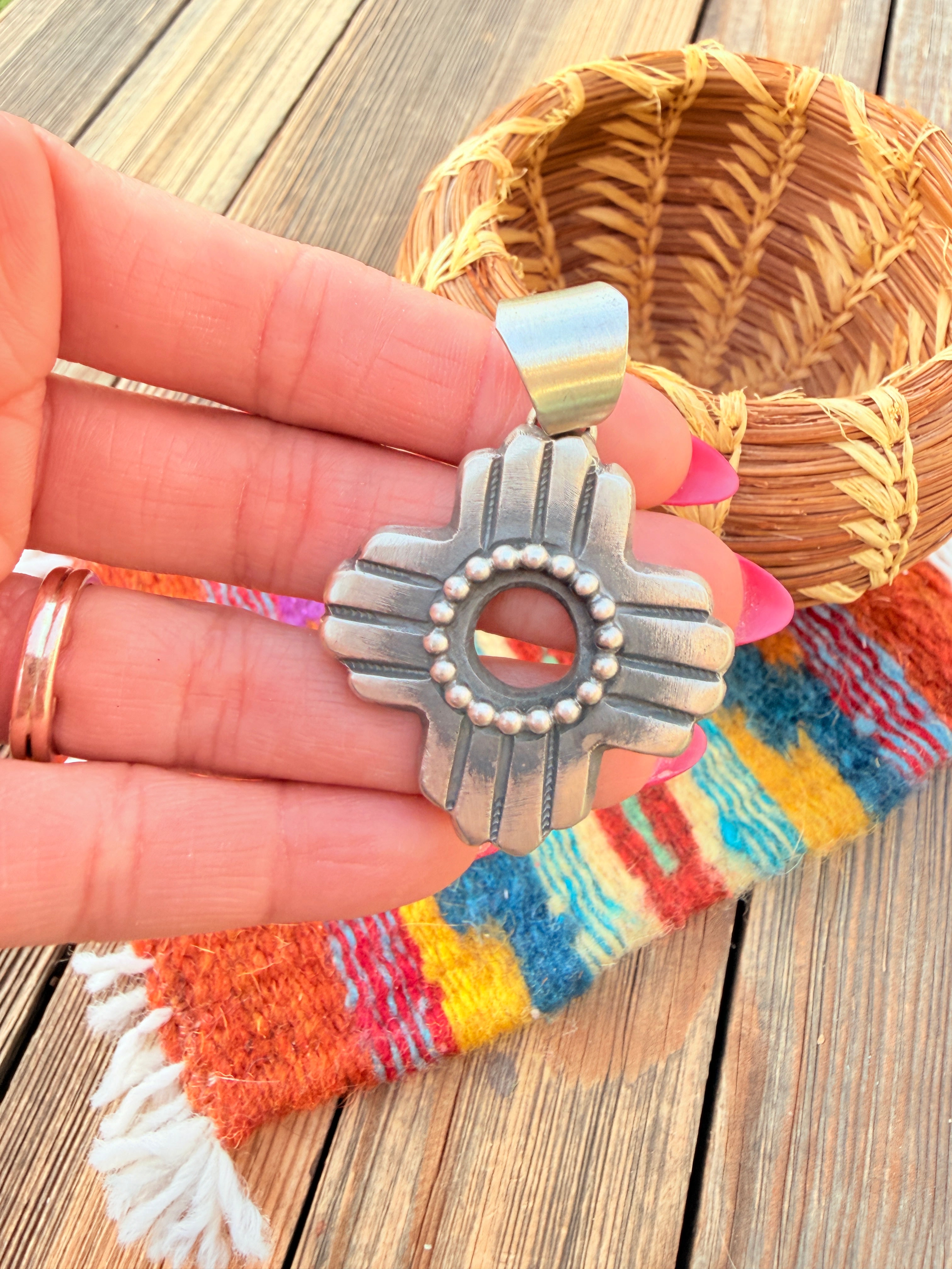 Handcrafted Sterling Silver Zia Cross Pendant by Chimney Butte