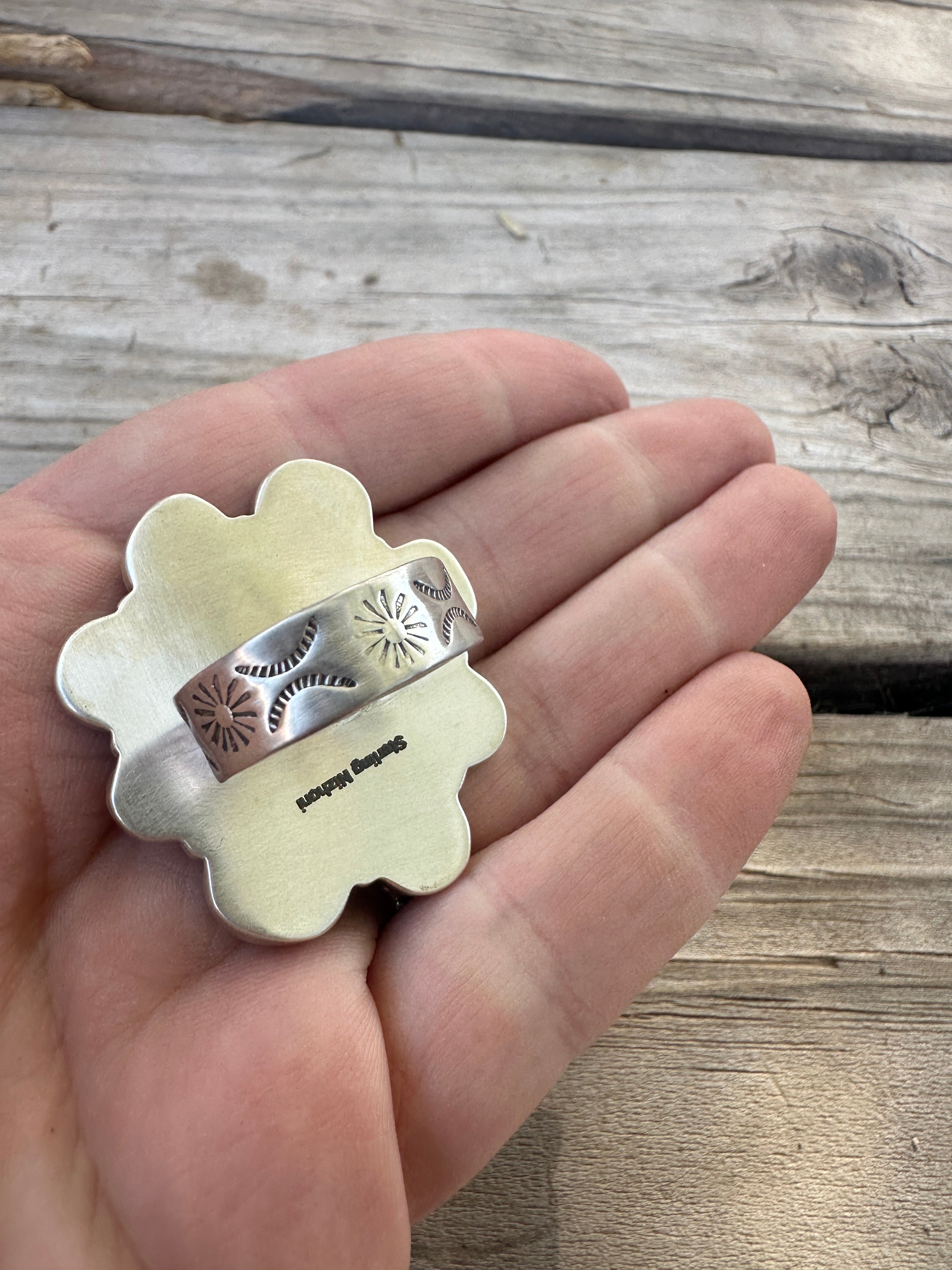 Beautiful Handmade Number 8 Turquoise And Sterling Silver Adjustable  Ring