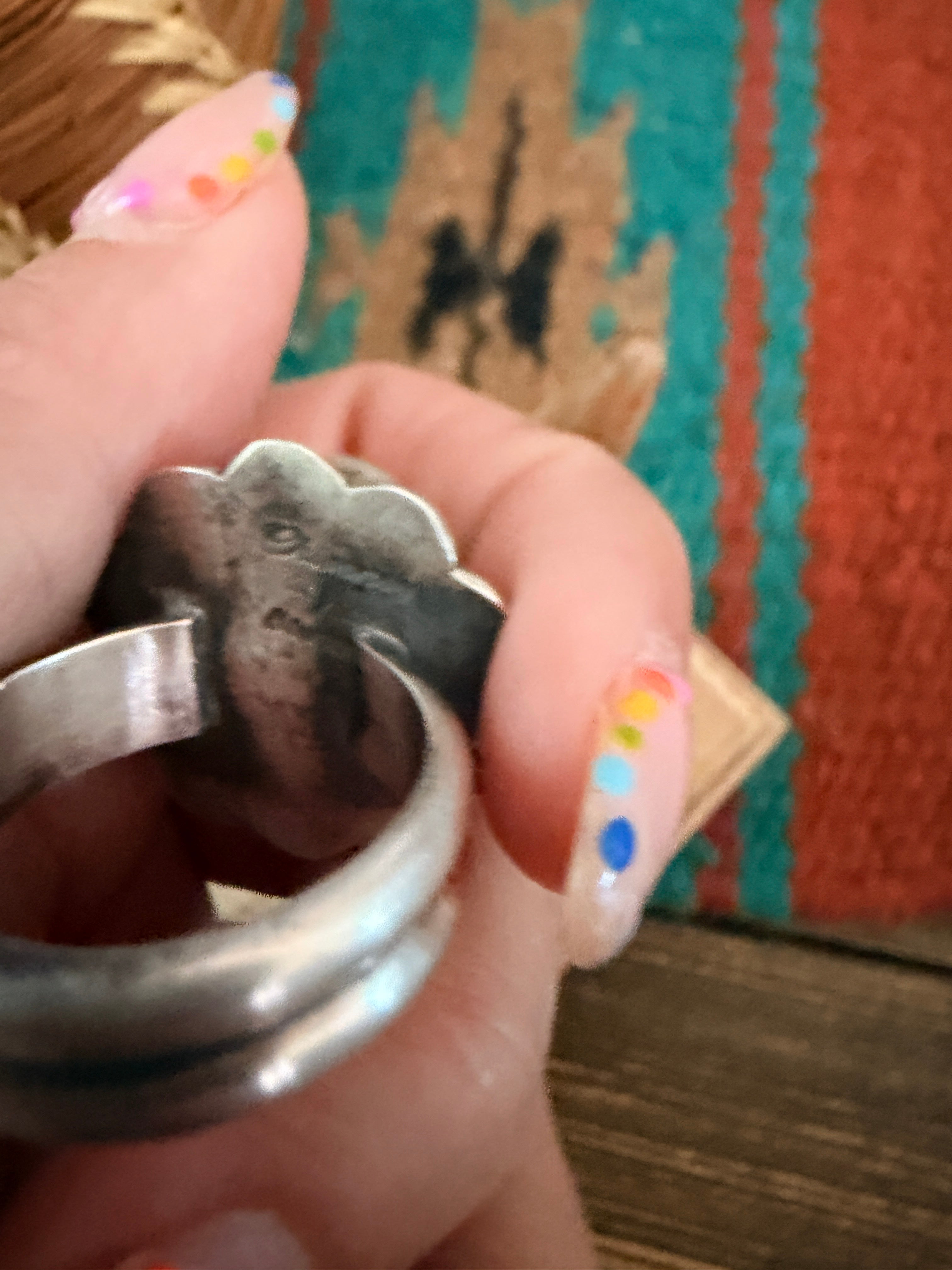 Handcrafted Coral, Wild Horse and Sterling Silver Flower Ring size 8 by Chimney Butte
