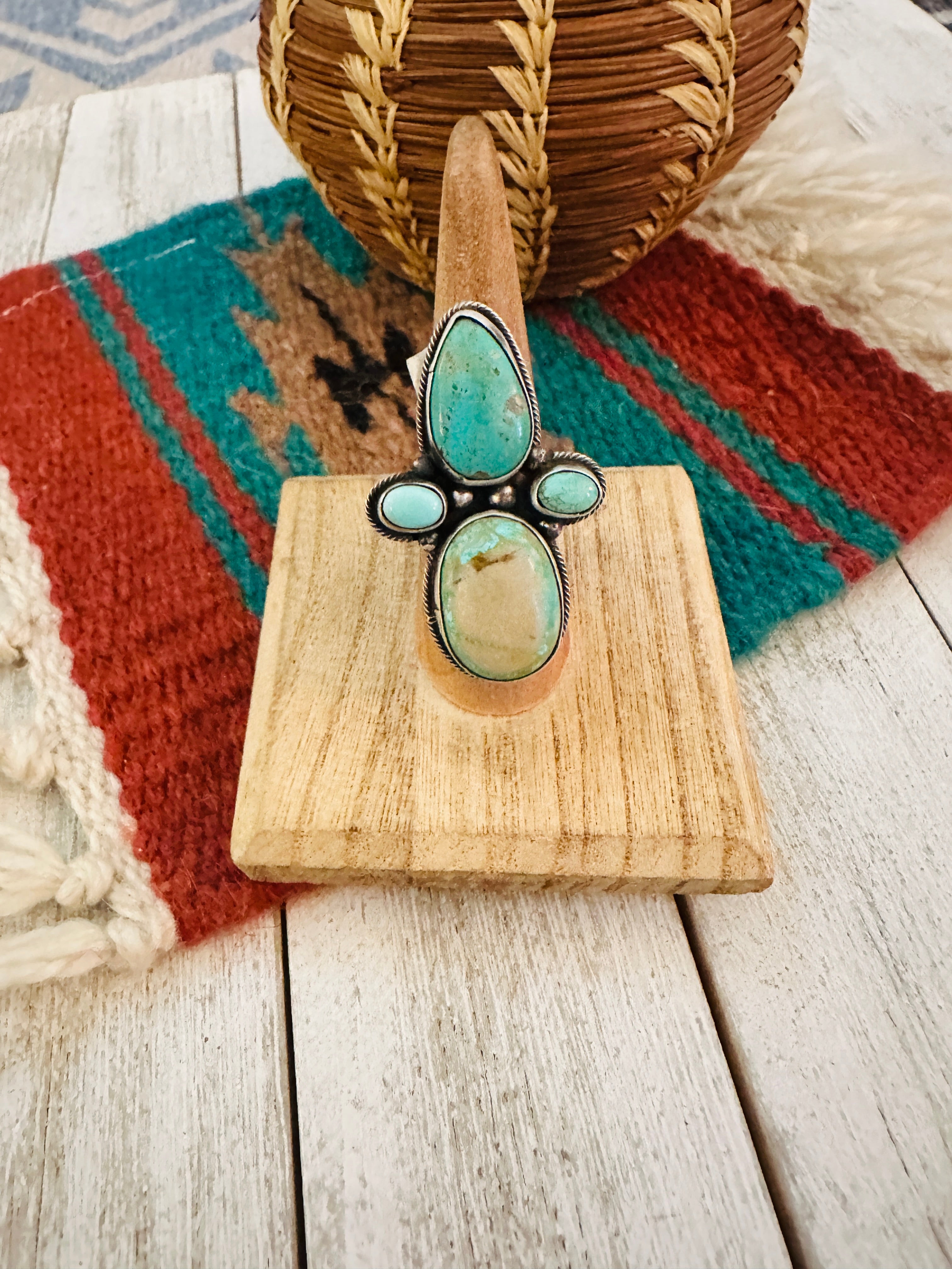 Navajo Royston Turquoise & Sterling Silver Adjustable Ring