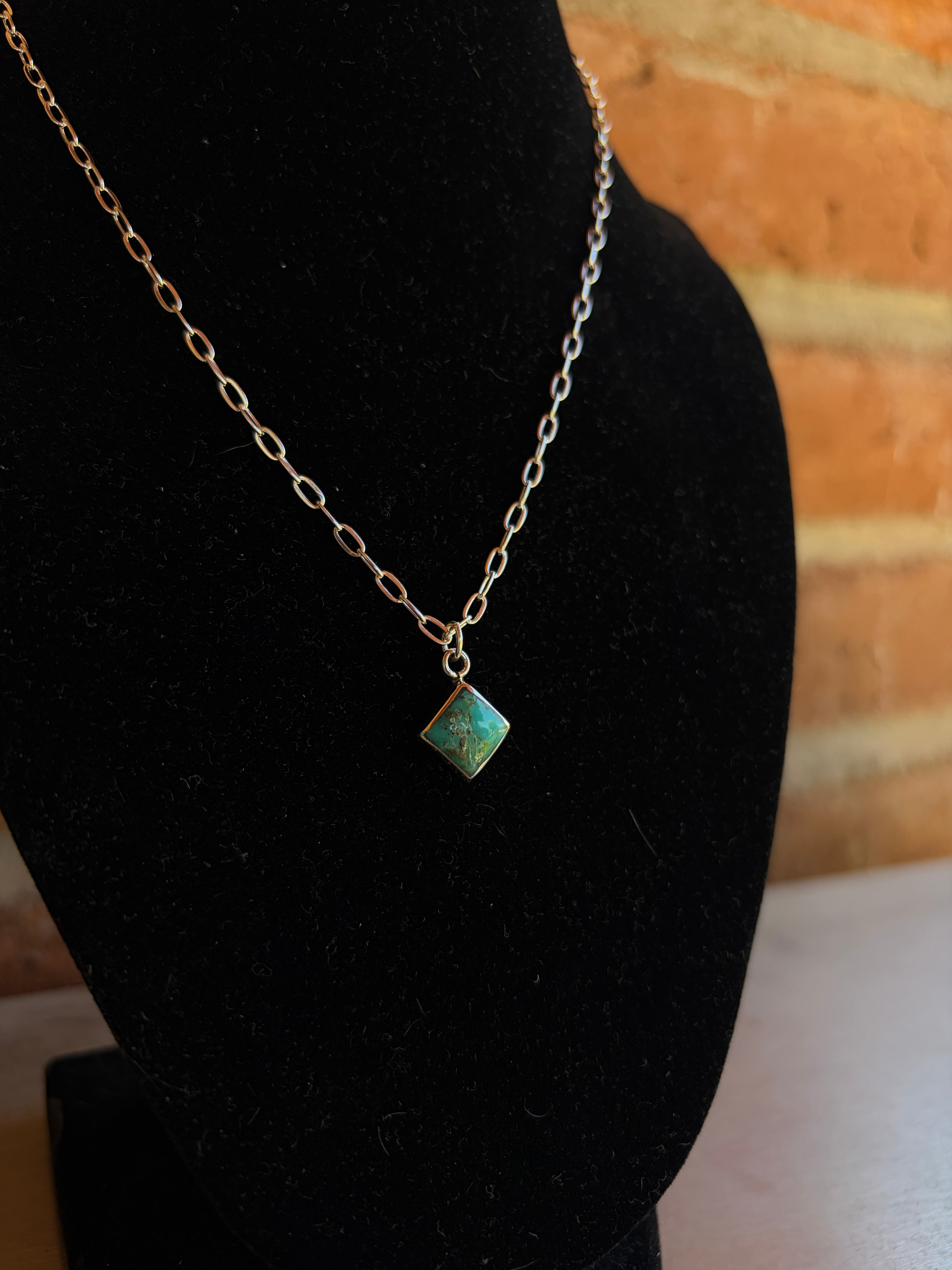Handmade Sterling Silver and Turquoise Chain Square Necklace