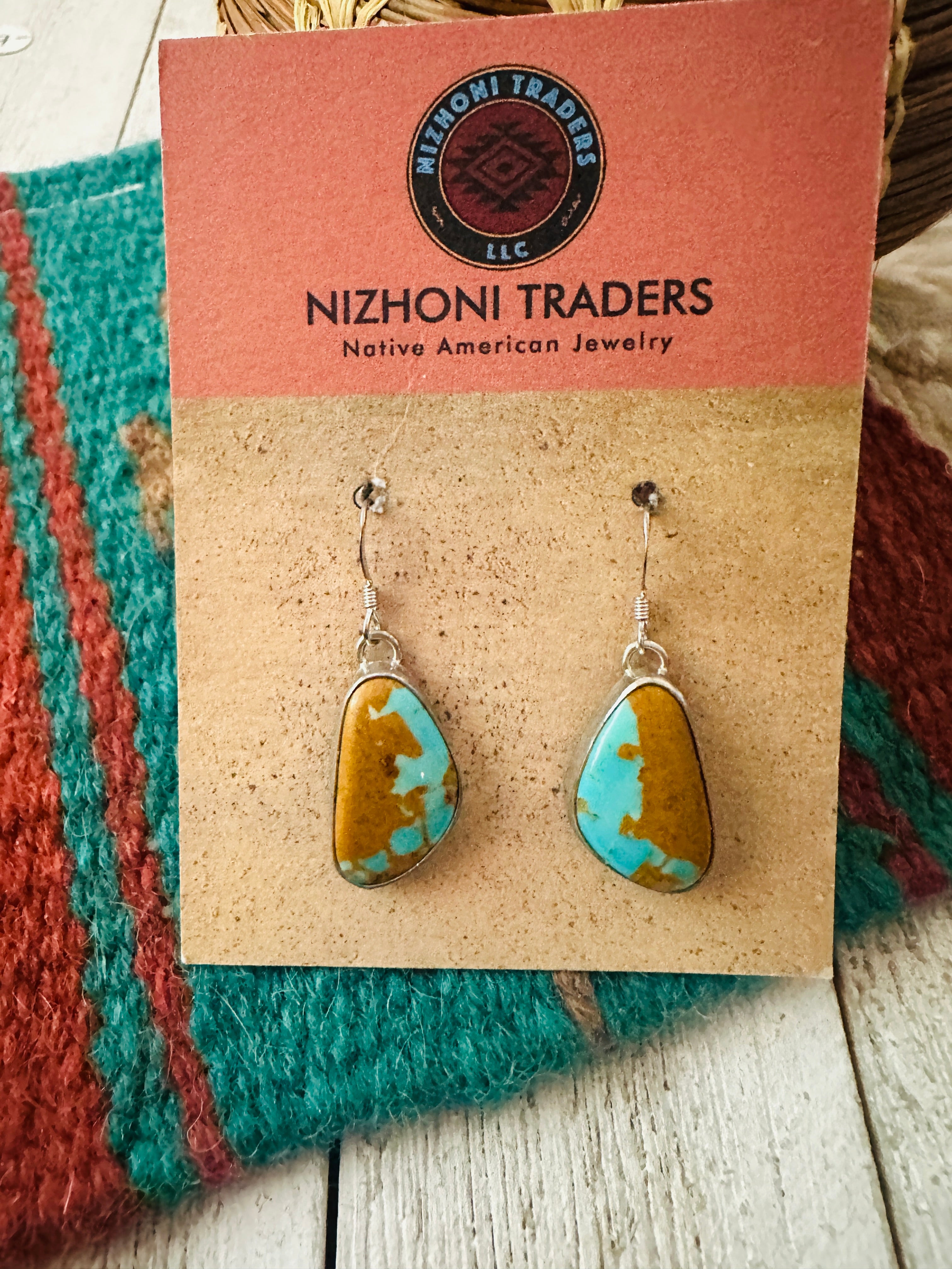 Navajo Number 8 Turquoise And Sterling Silver Dangle Earrings