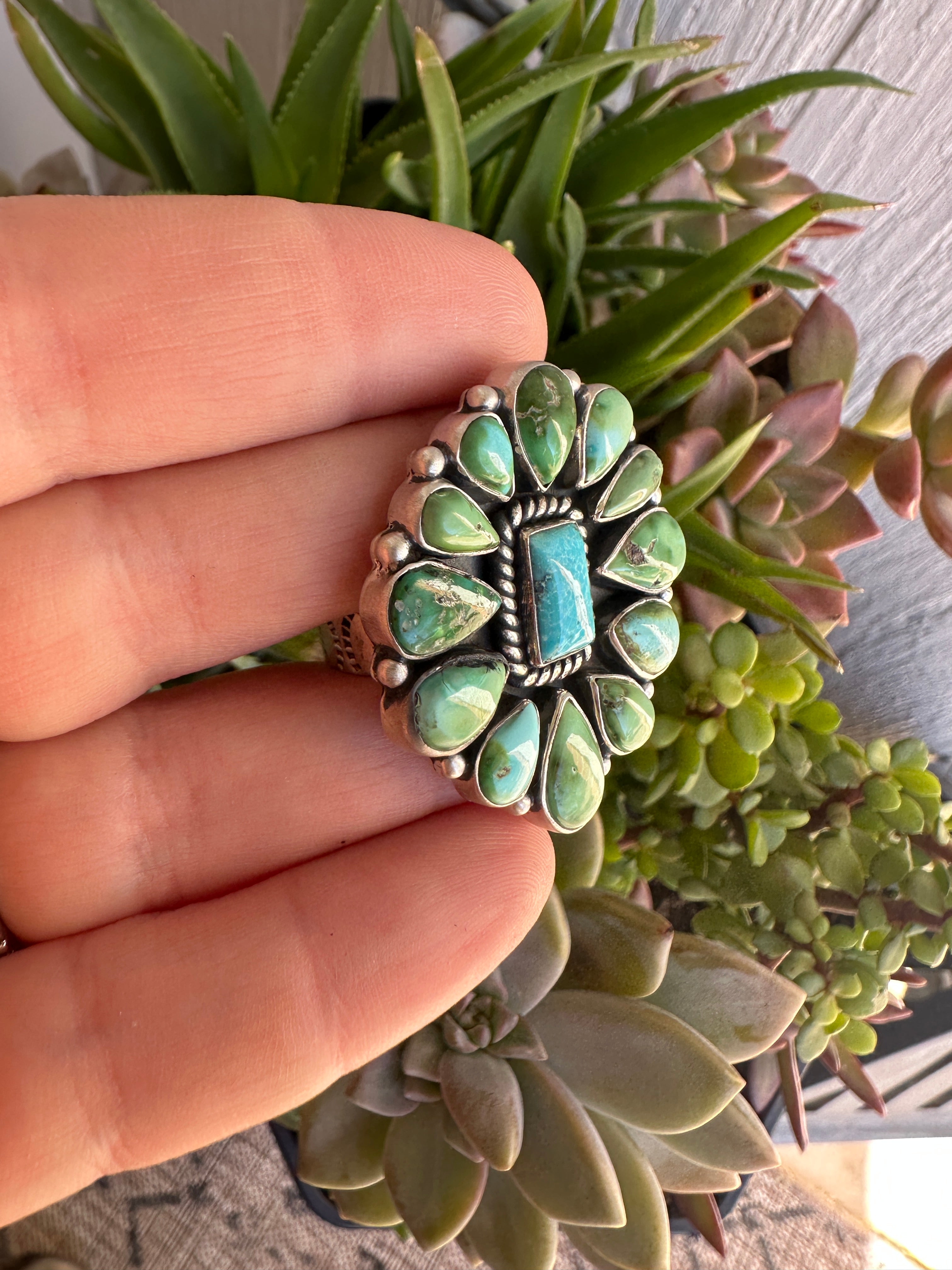 Beautiful Handmade Sonoran Mountain Turquoise And Sterling Silver Adjustable Ring