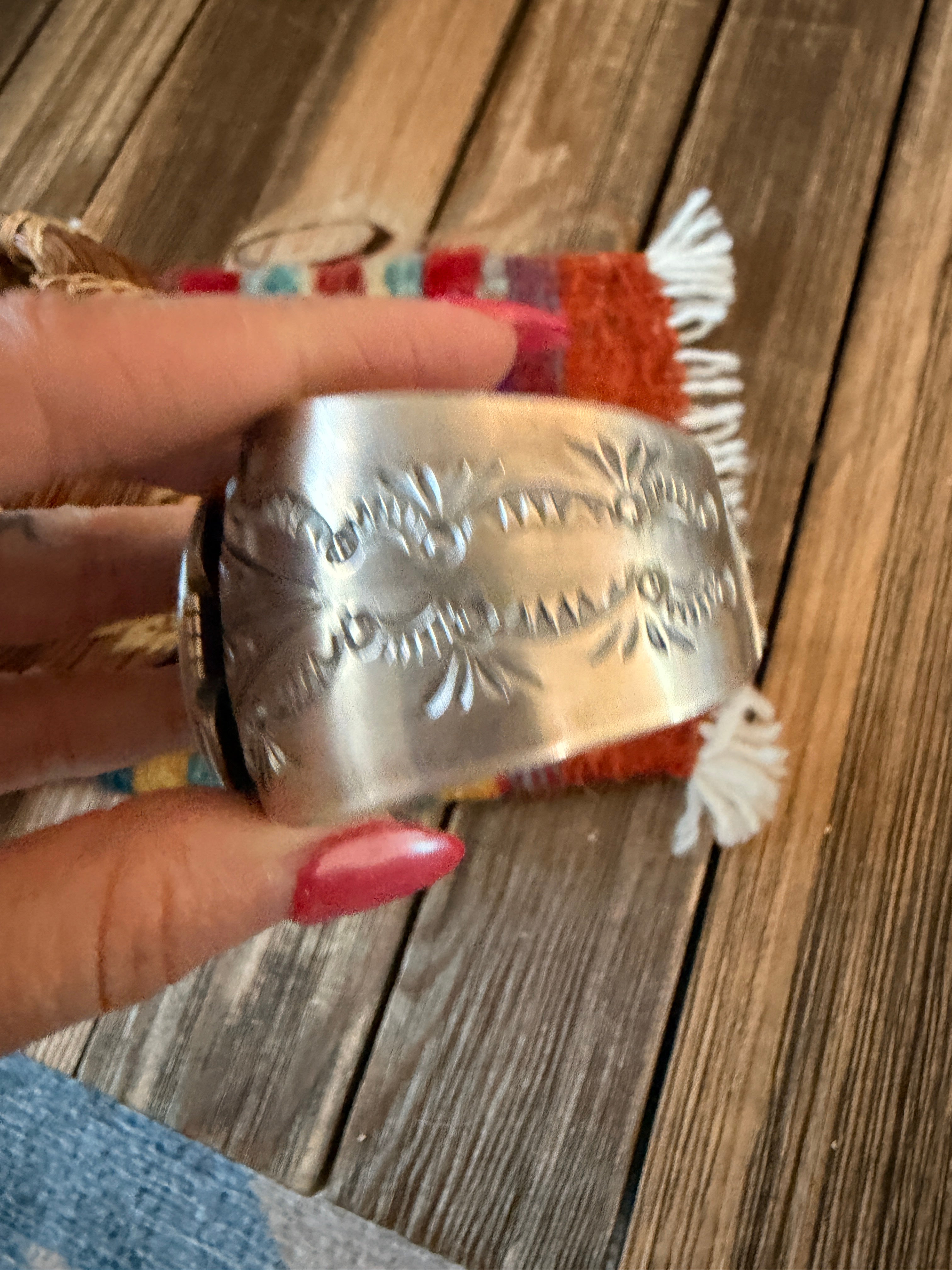 Handcrafted White Buffalo & Sterling Silver Cuff Bracelet by Delbert Secatero