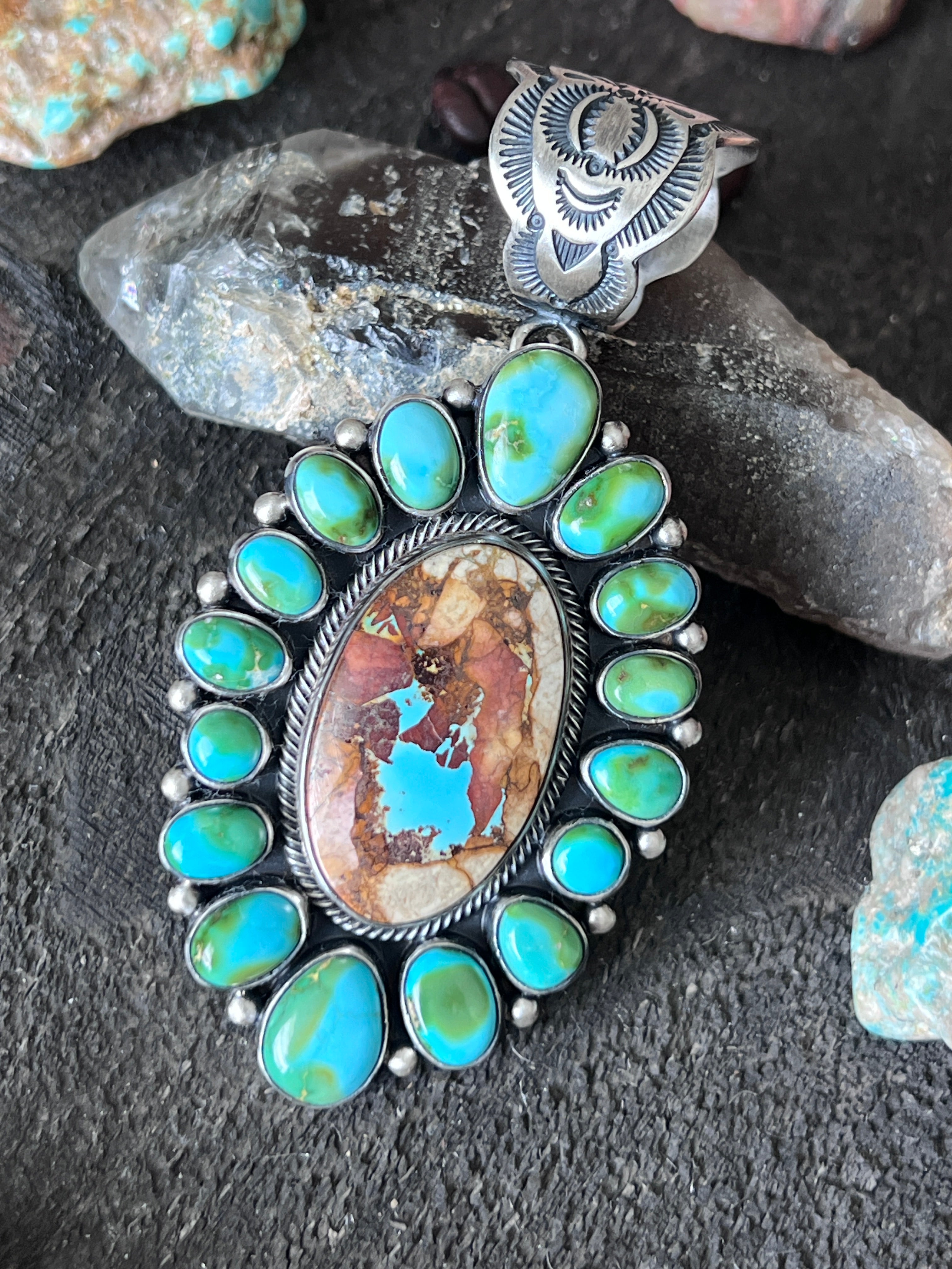 Diane Wylie Sterling Silver, Royston Ribbon & Sonoran Mountain Turquoise Cluster Pendants