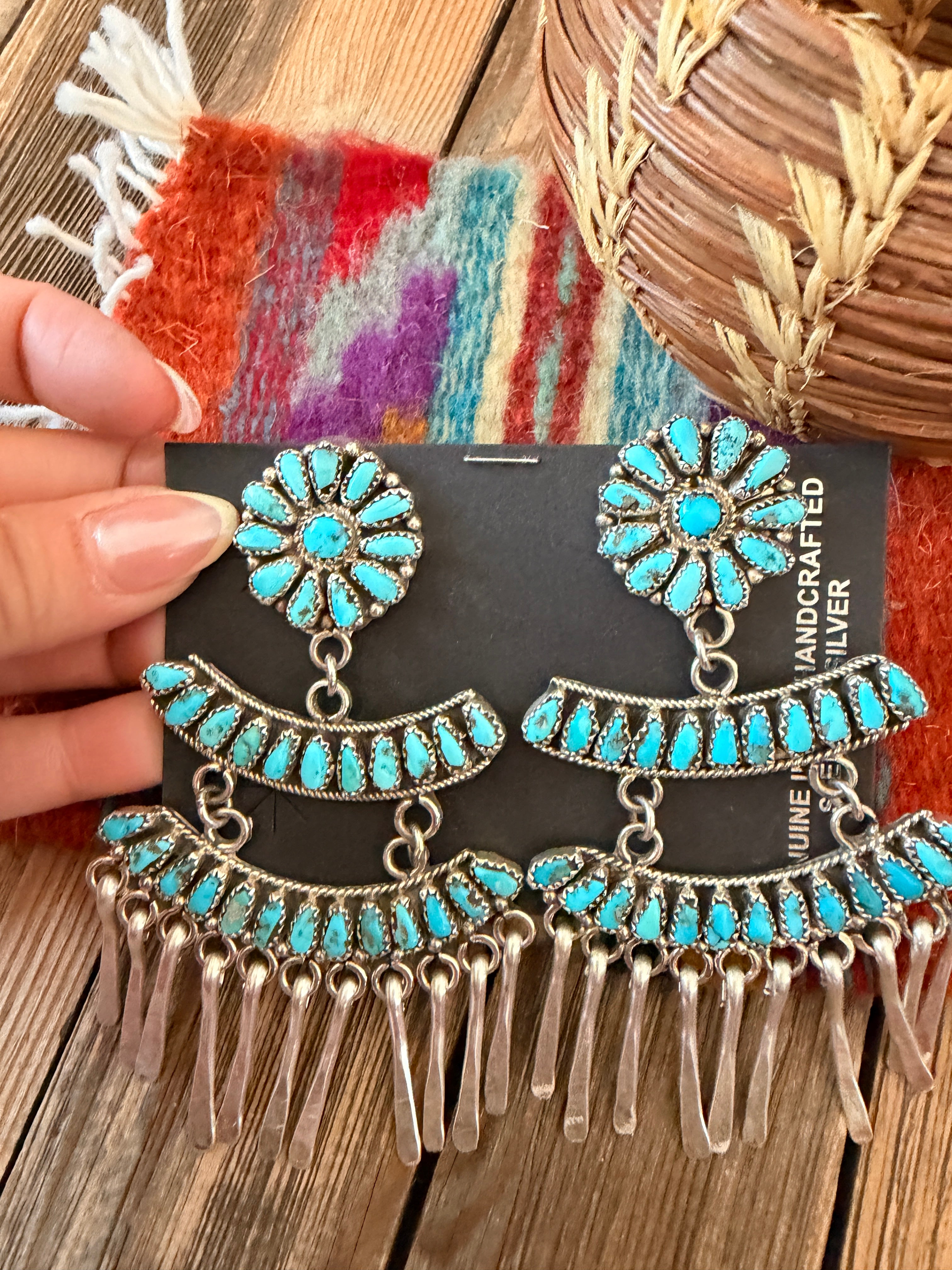Handcrafted Turquoise and Sterling Silver Cluster Dangle Earrings by Juliana Williams
