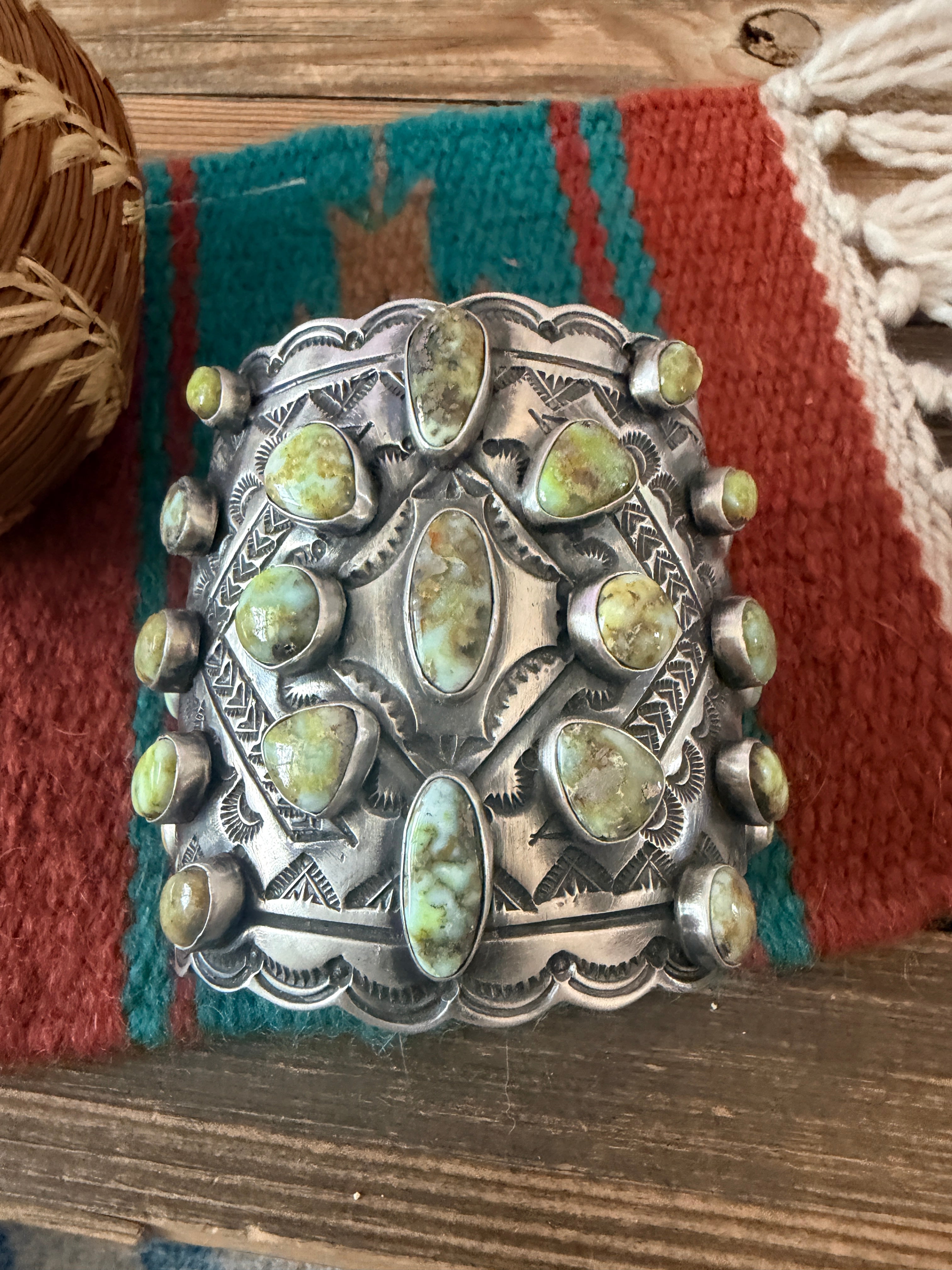 Handcrafted Palomino Turquoise & Sterling Silver Cuff Bracelet by Leroy James