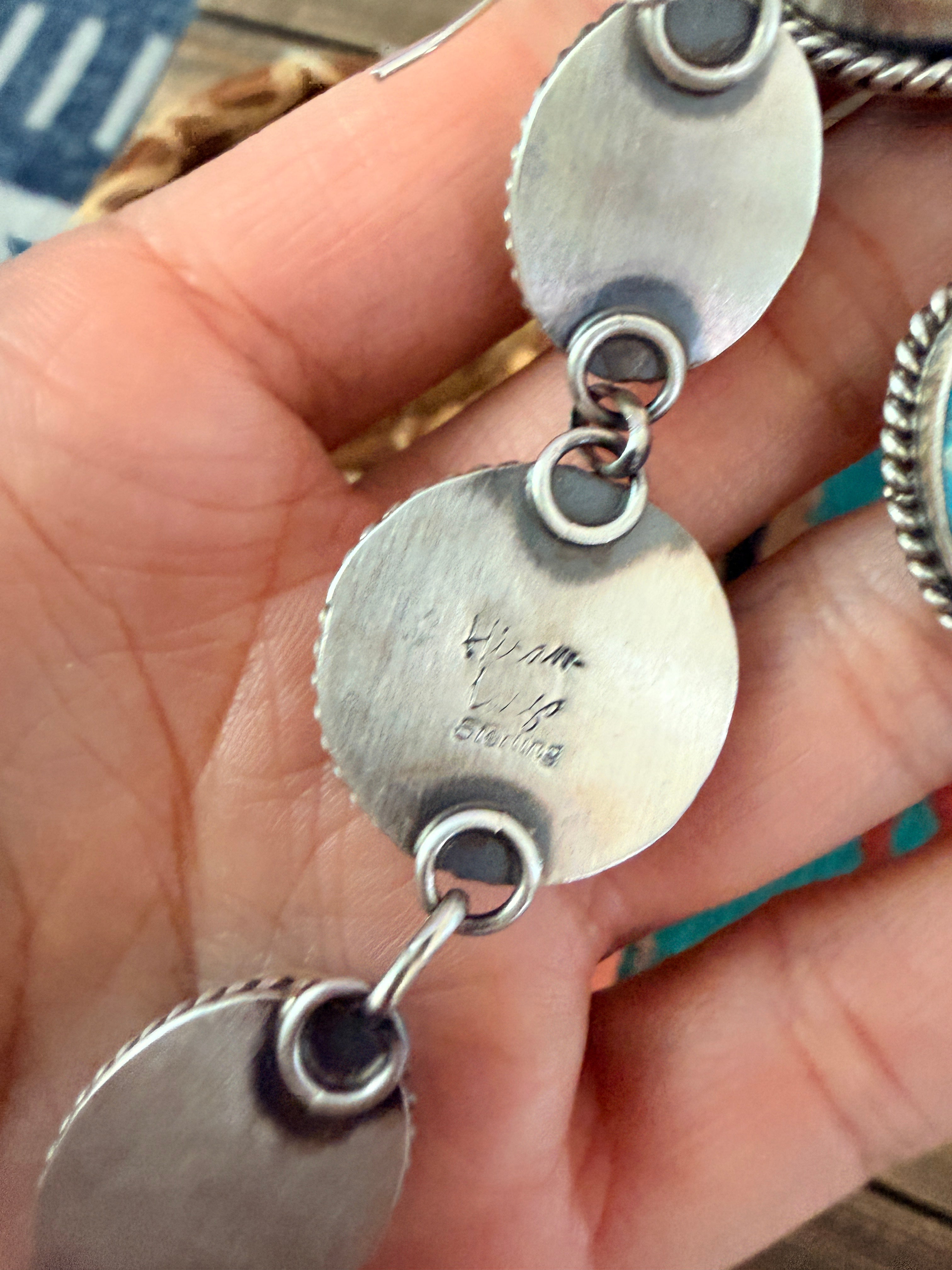 Handcrafted Turquoise & Sterling Silver Liberty Dime Dangle Earrings by Hiram Largo
