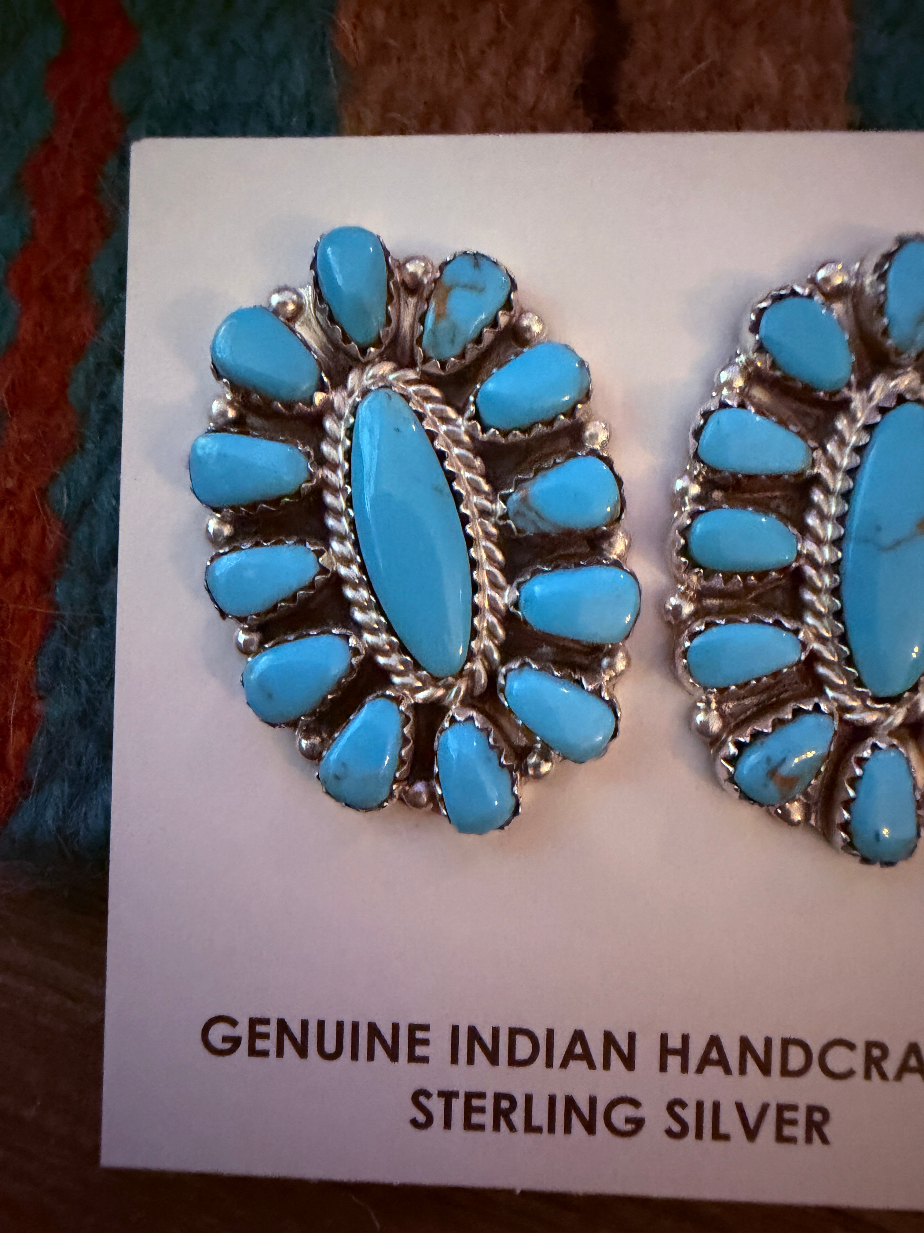 Handcrafted Turquoise & Sterling Silver Cluster Post Earrings