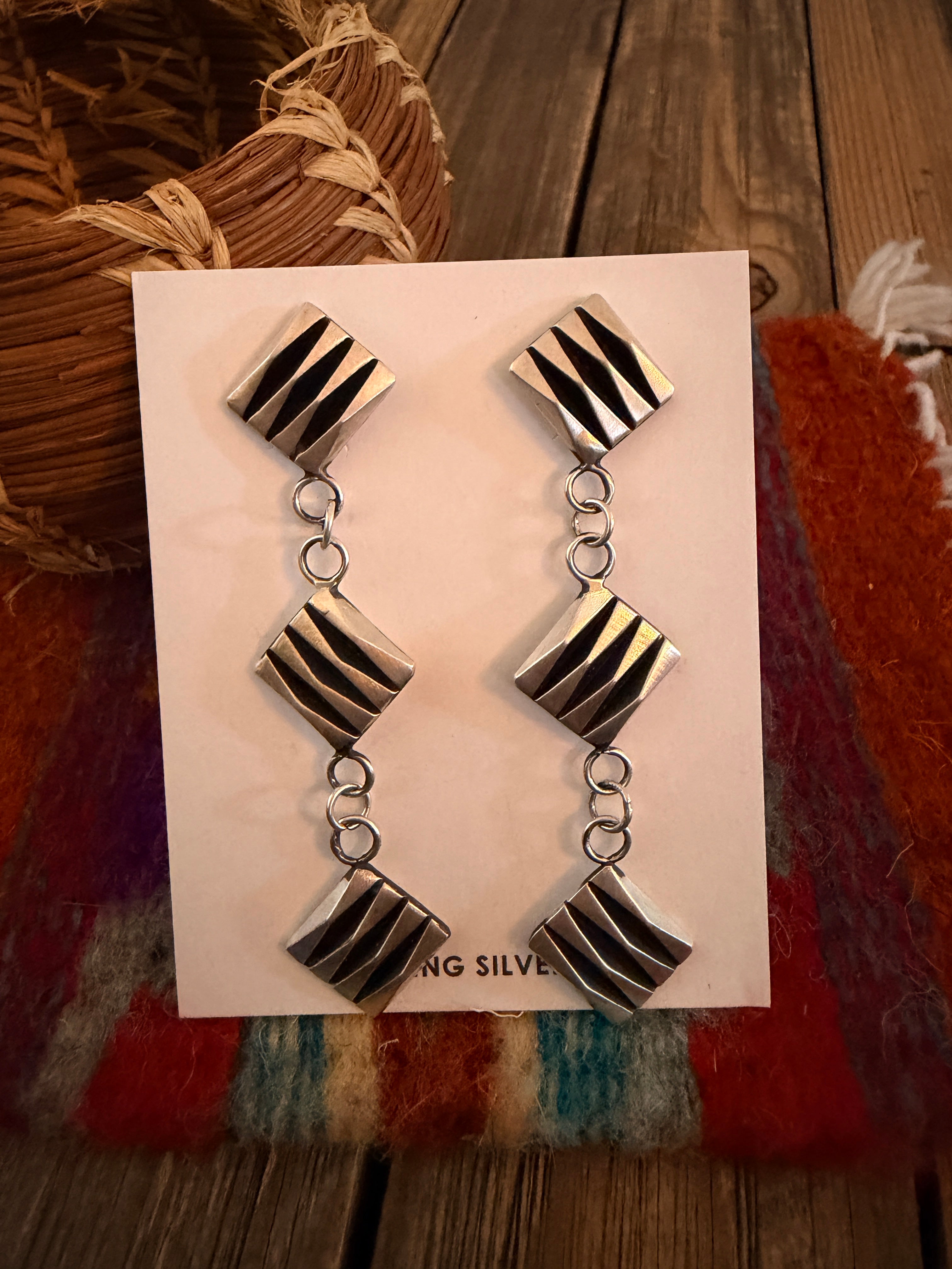 Handcrafted Leander Tahe Sterling Silver Dangle Earrings