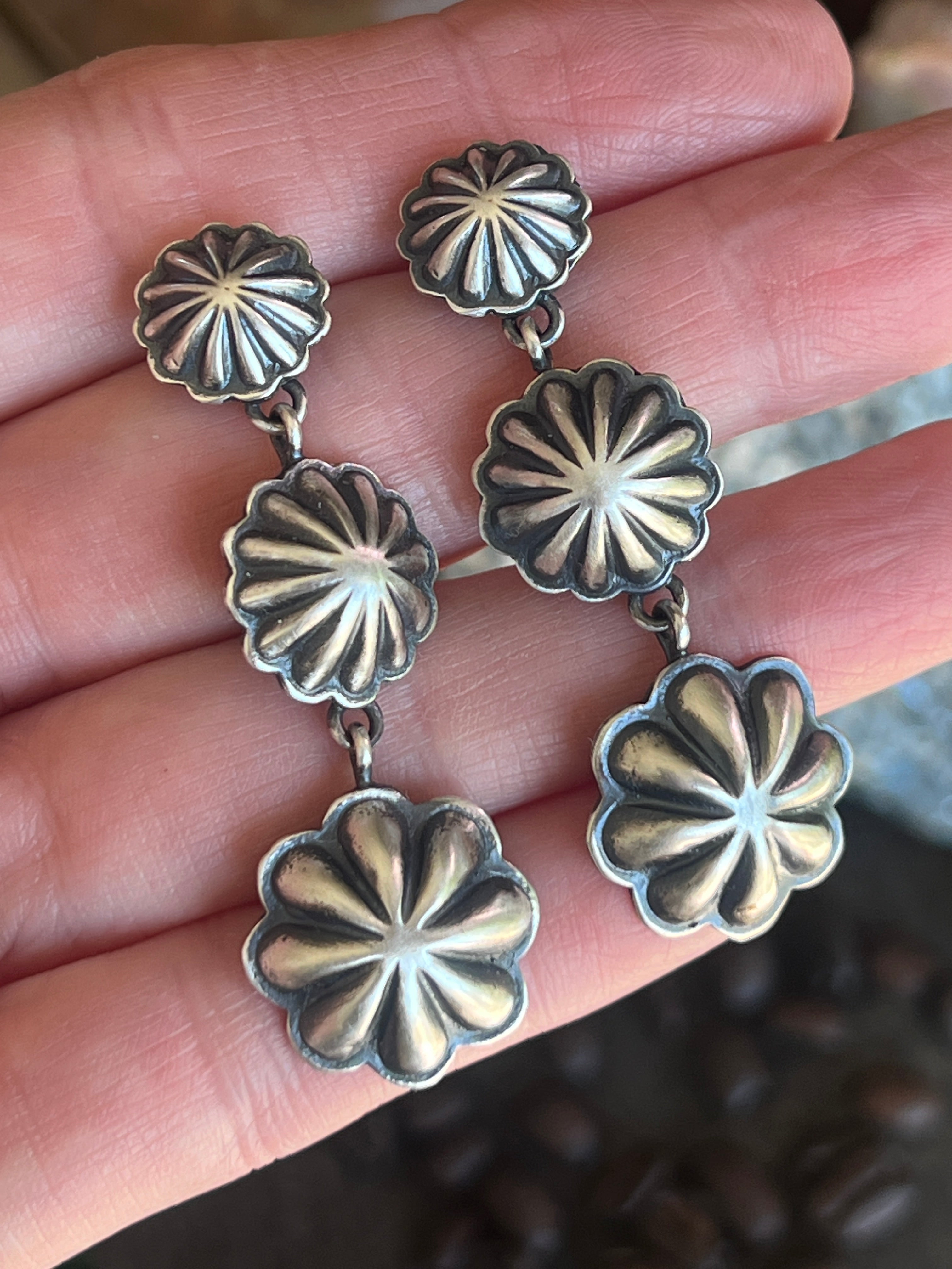 Handcrafted Triple Shot Sterling Silver Concho Post Earrings