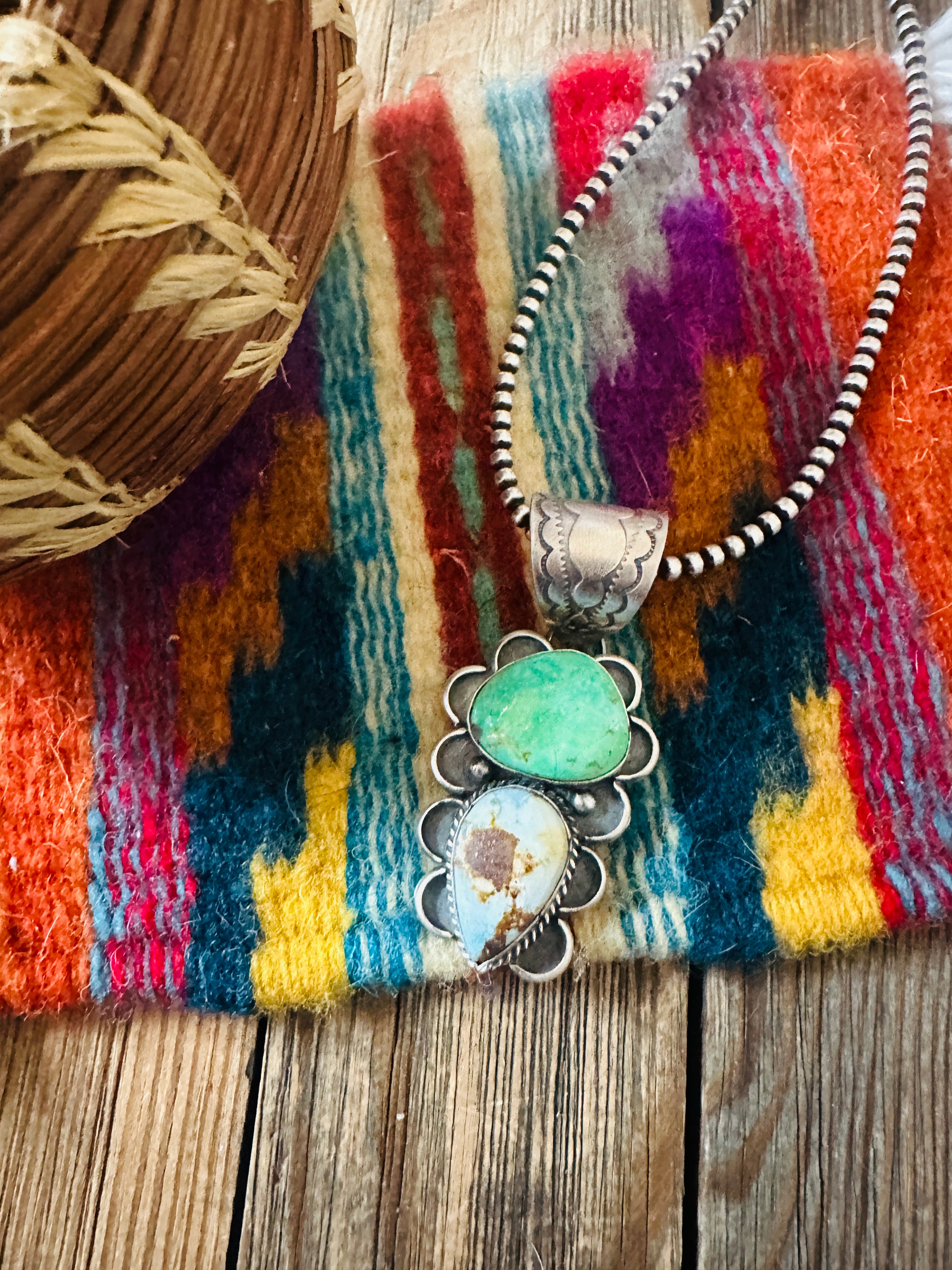 Handcrafted Sterling Silver & Multi Turquoise Pendant