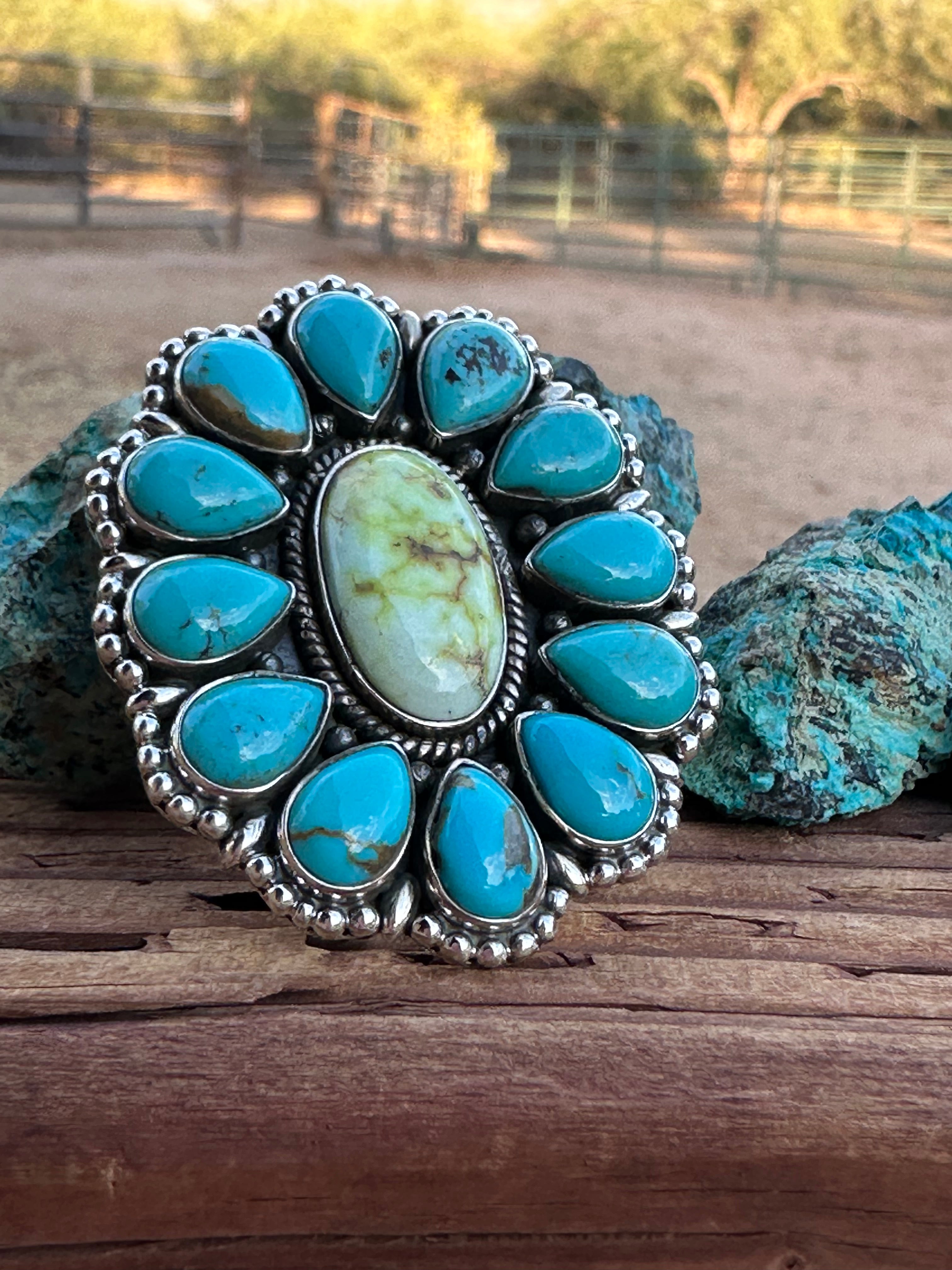 Handmade Kingman & Palomino Turquoise Sterling Silver Adjustable Ring