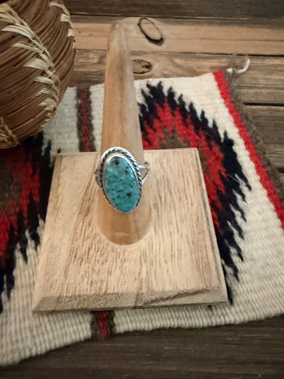 Handcrafted Turquoise & Sterling Silver Ring Size 7.5