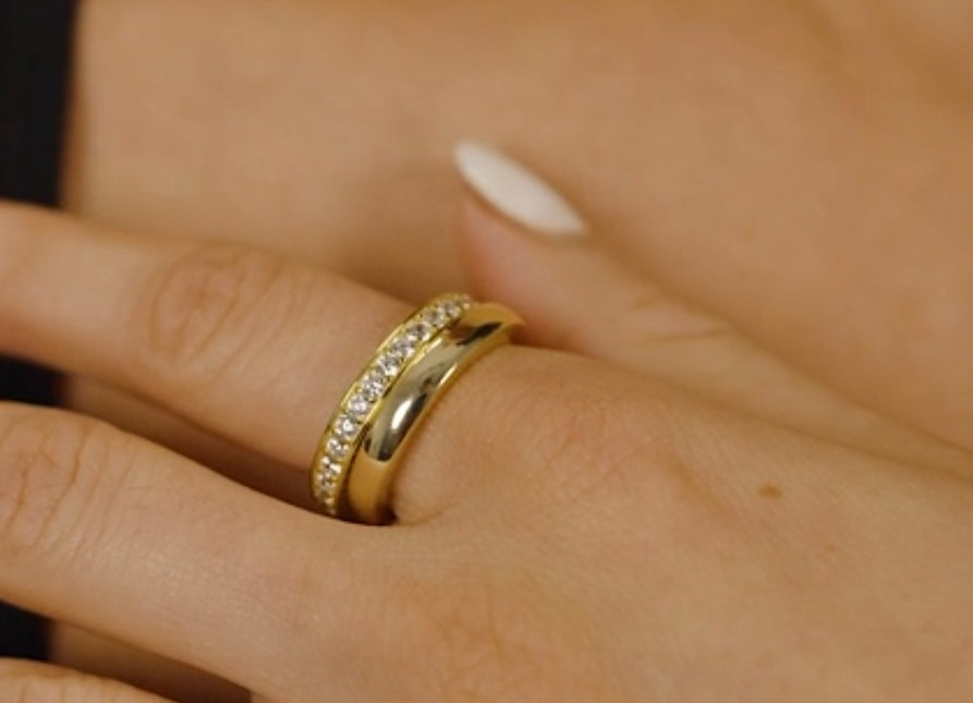 Sterling Silver Gold Jackie CZ Stacking 2 Ring Set