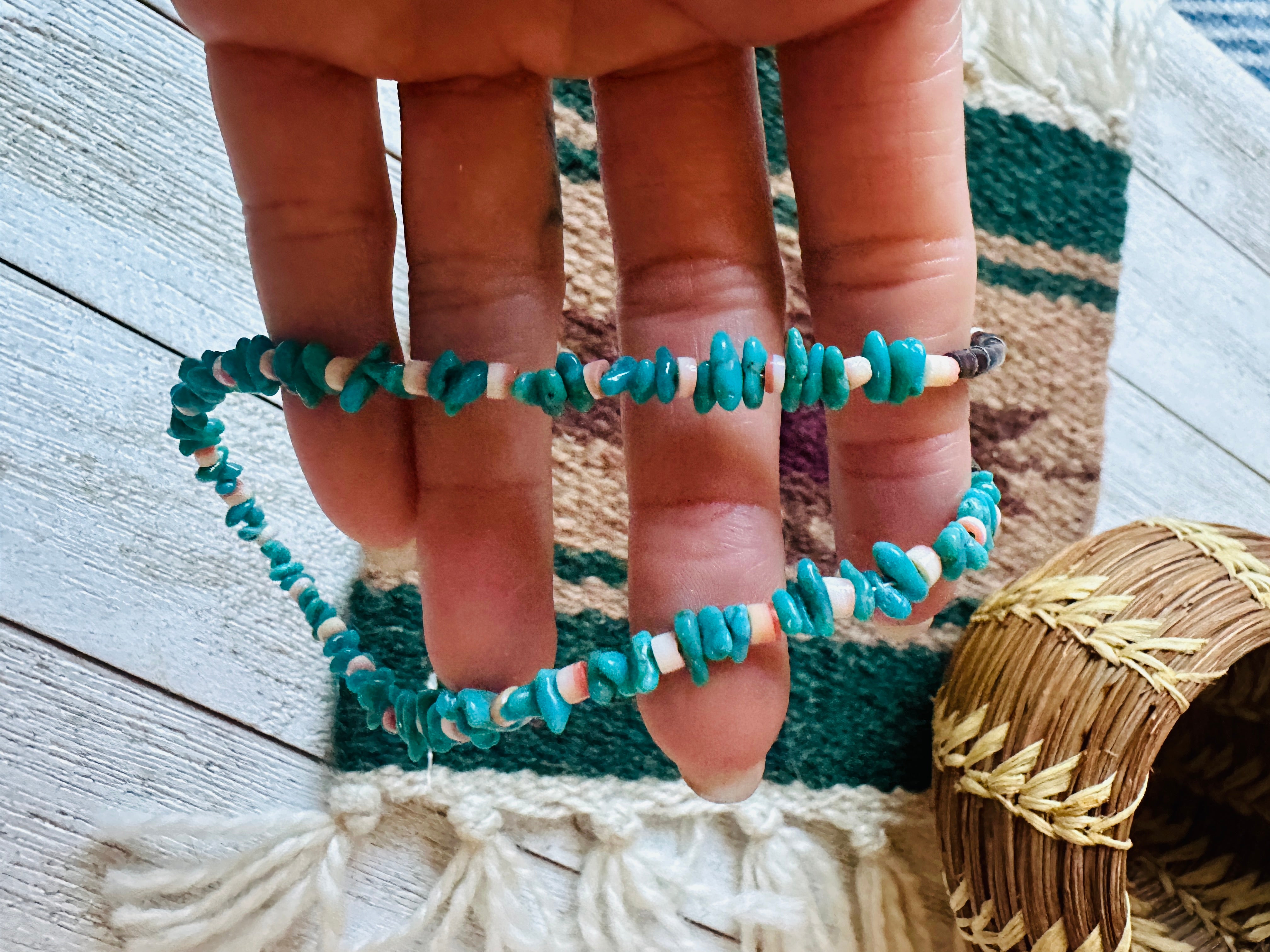 Navajo Turquoise, Spiny & Heishi 18” Beaded Necklace