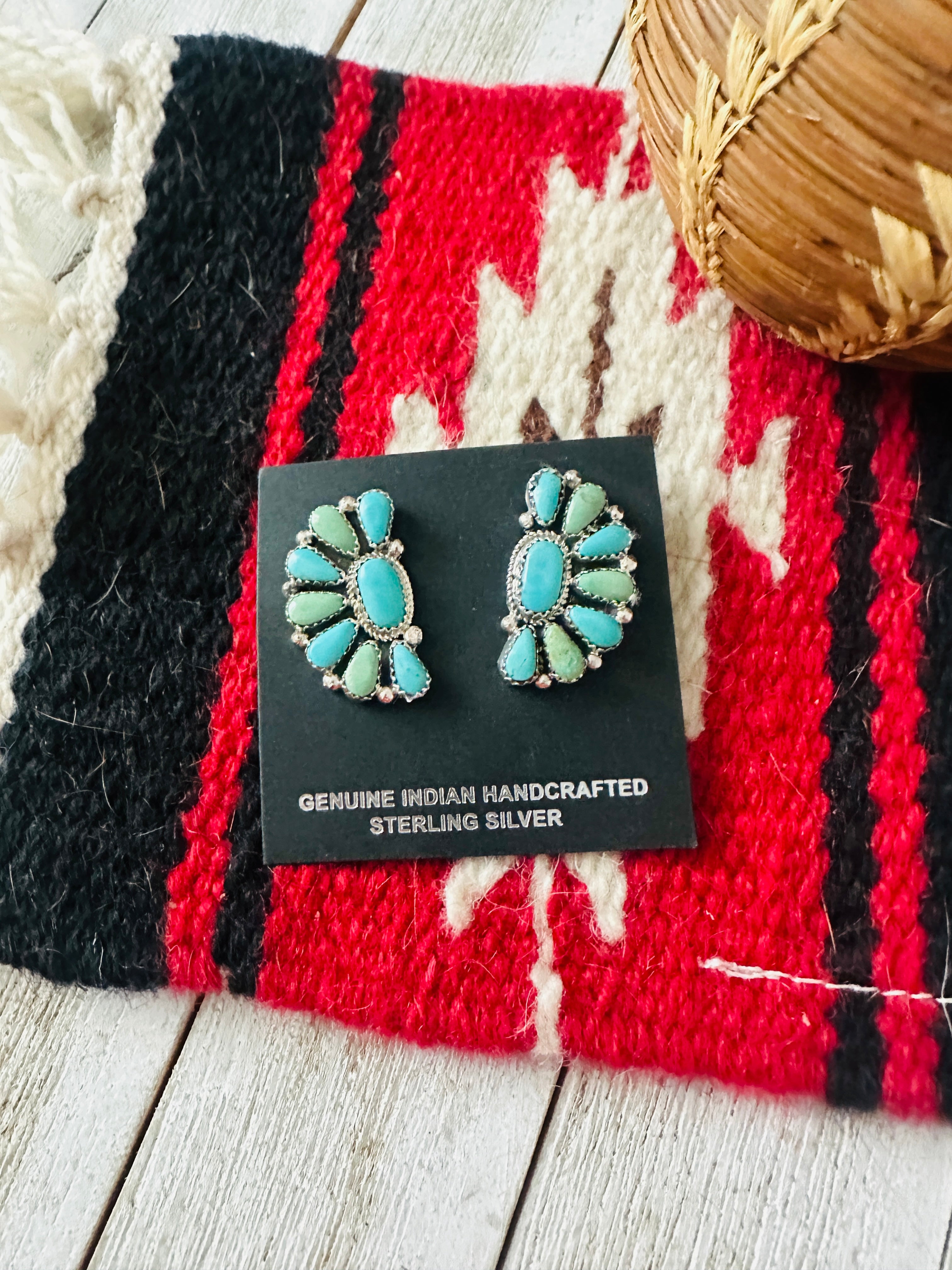 Navajo Sterling Silver & Turquoise Cluster Post Earrings