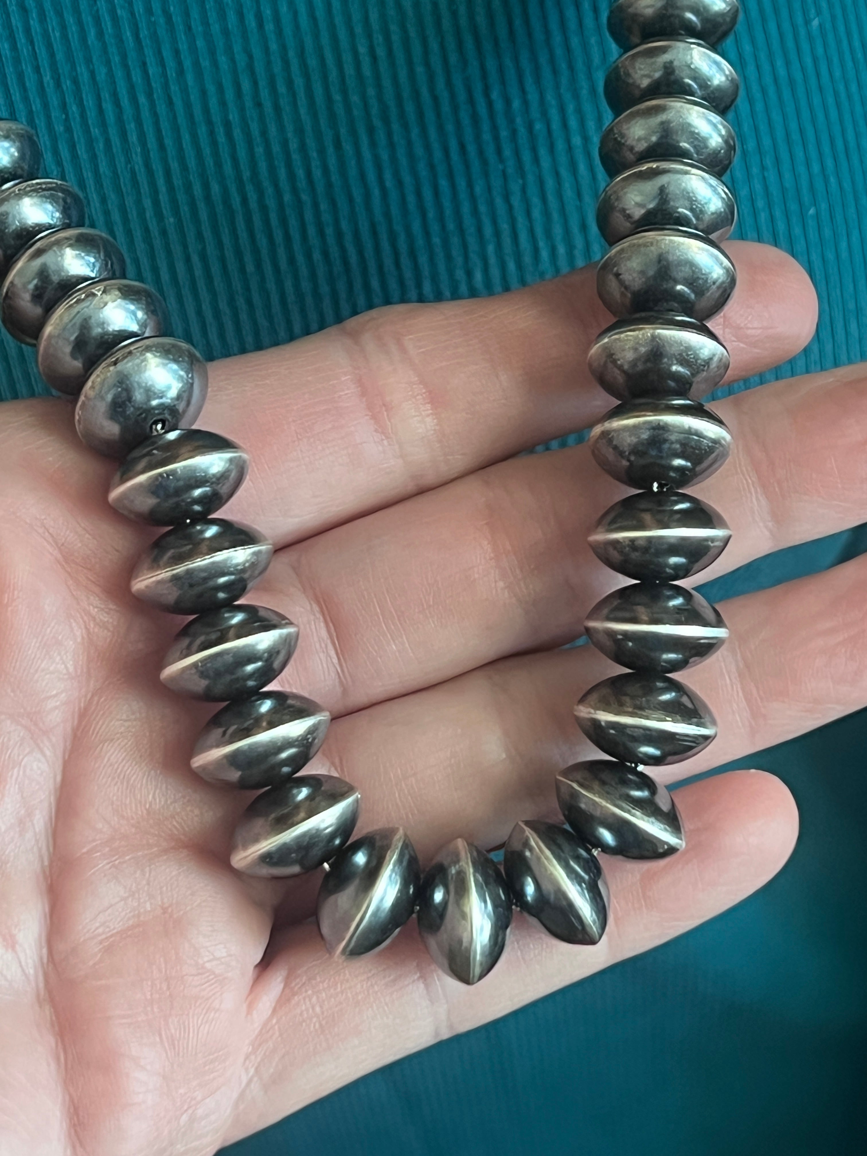 Handcrafted 15mm Sterling Silver Saucer Pearl Bead Necklace by Michelle Jameson, 29 inches