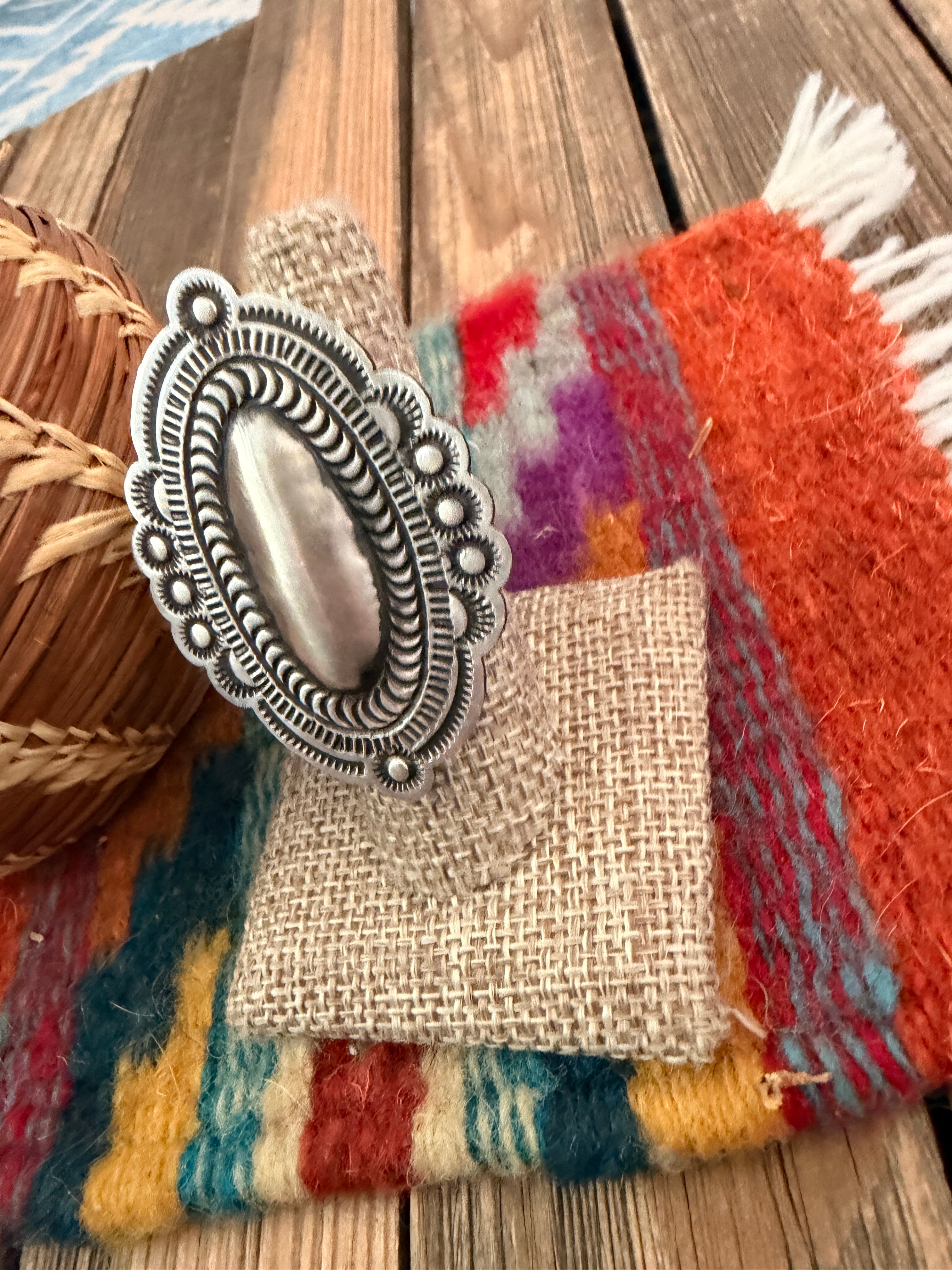 Handcrafted Sterling Silver Adjustable Concho Ring by Leander Tahe