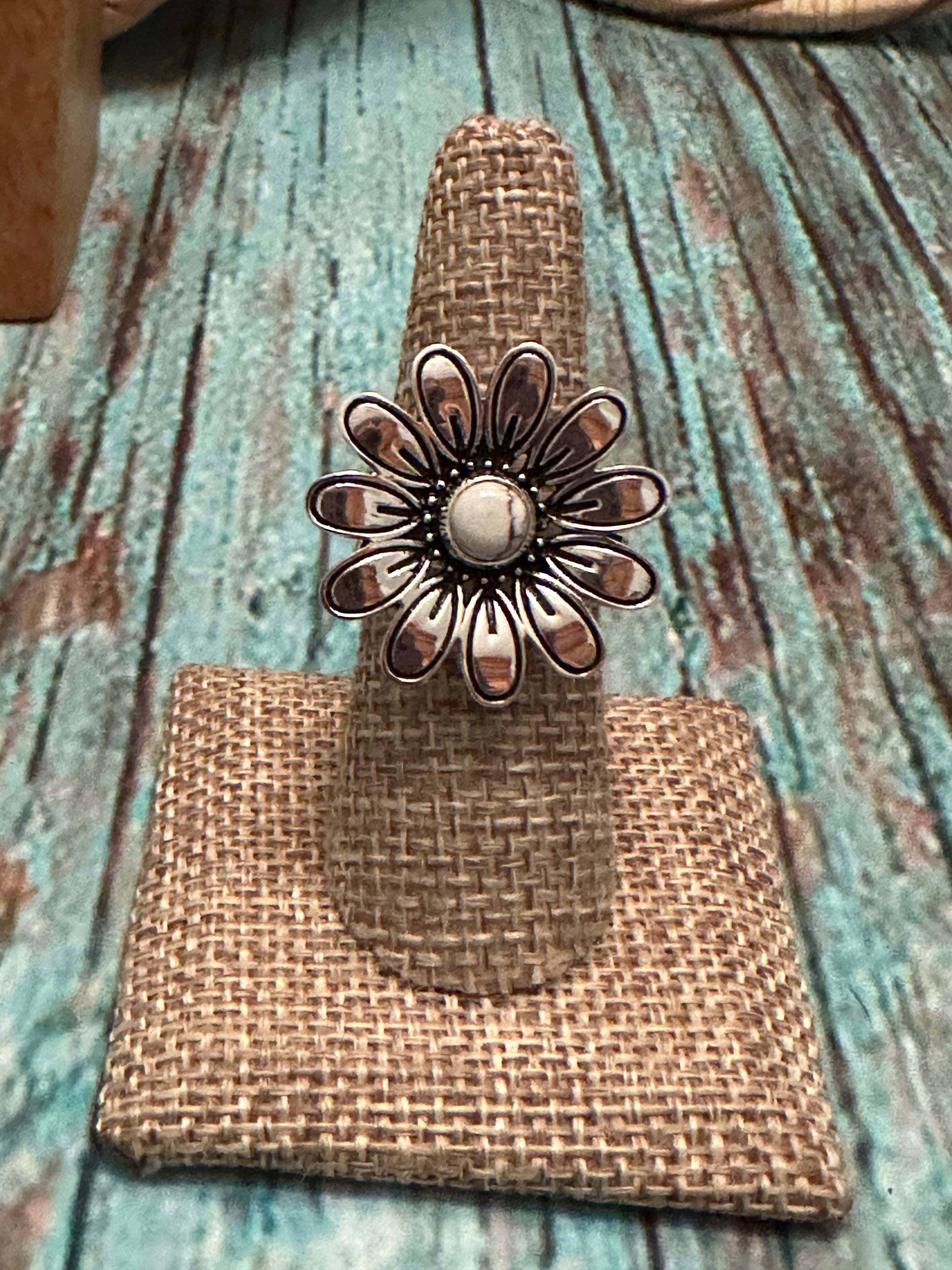 The Daisy Adjustable Wild Horse and Sterling Silver Flower Ring