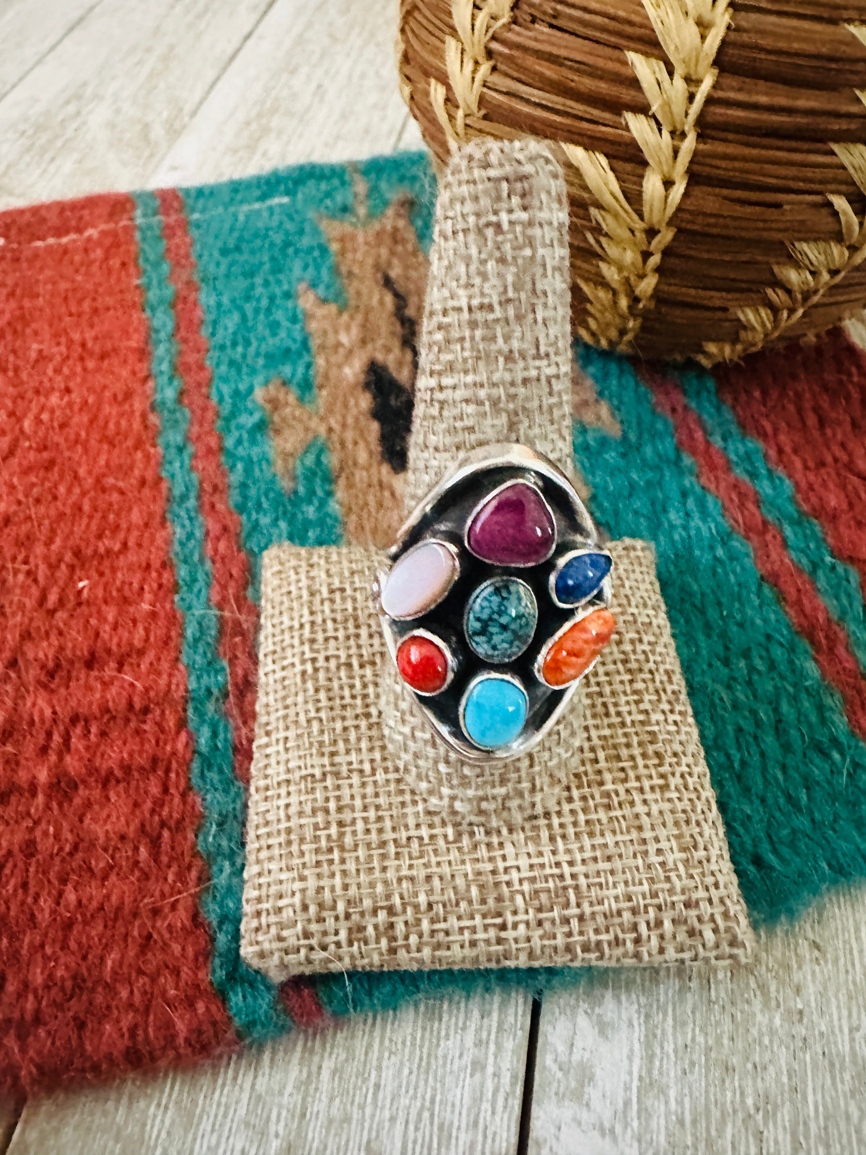 Handcrafted Sterling Silver & Multi Stone Cluster Ring Size 10 by Emer Thompson