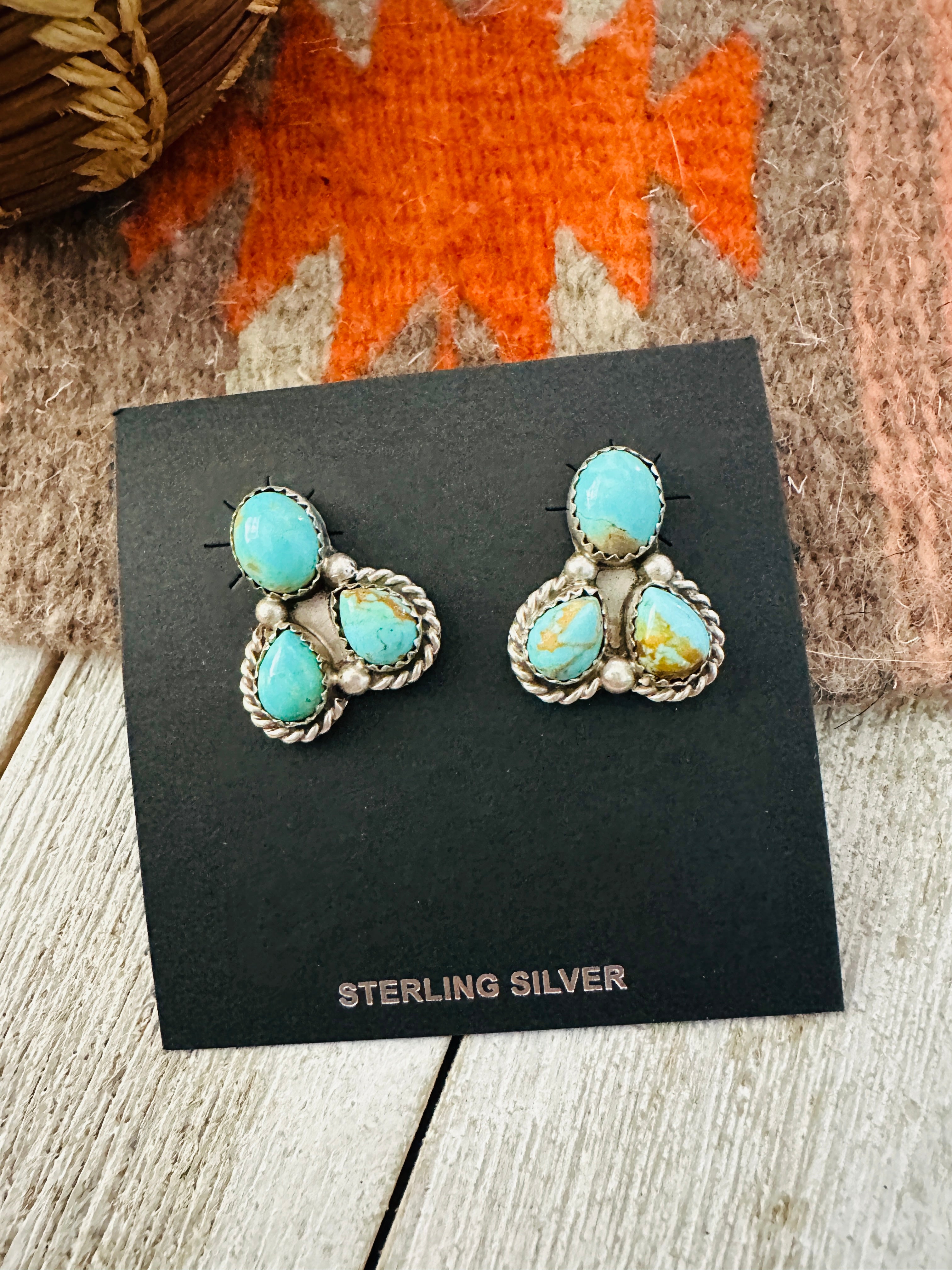 Navajo Sterling Silver & Turquoise Cluster Post Earrings